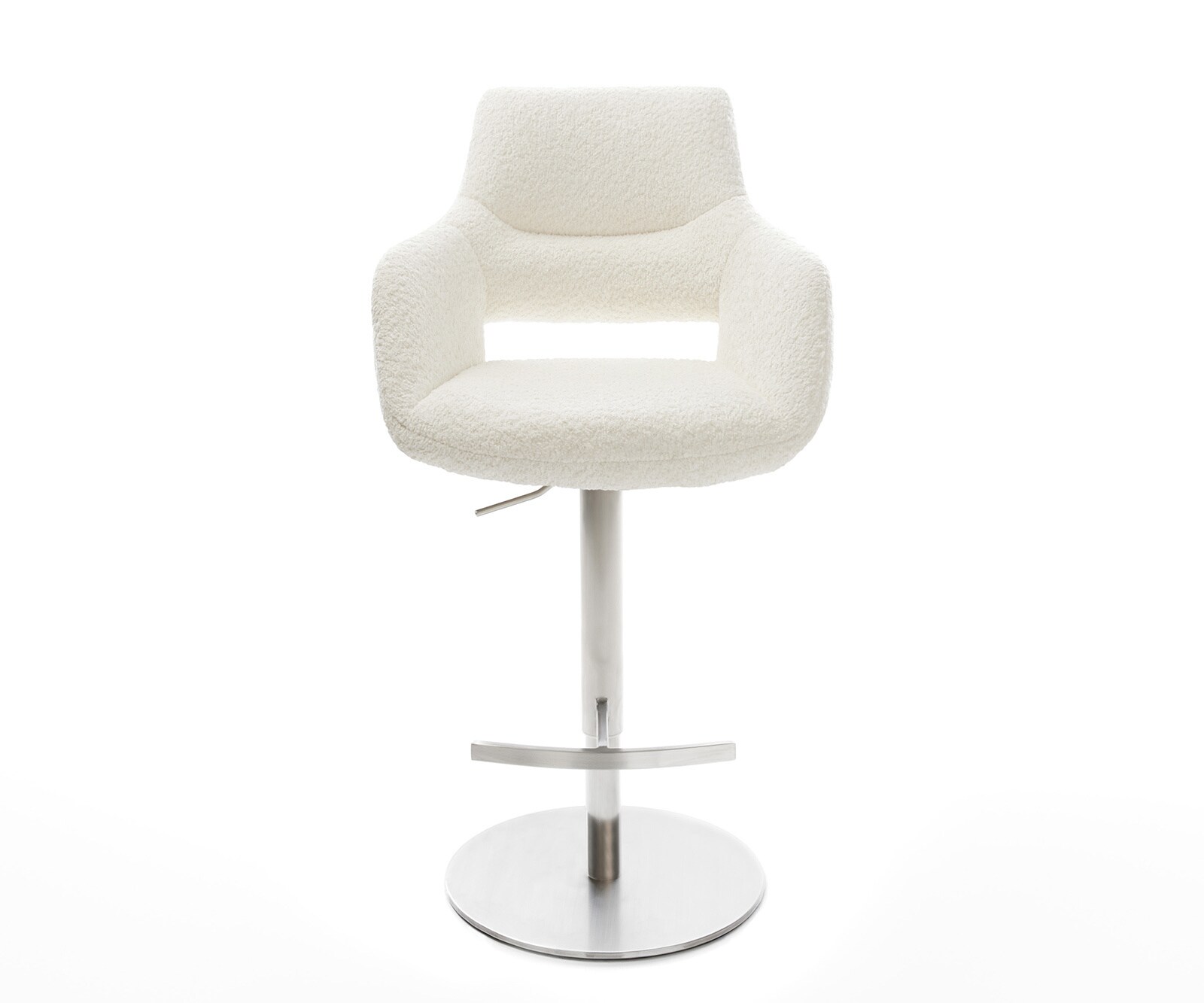 Chaise-de-bar Yago-Flex Bouclé Blanc Pied pivotant réglable en hauteur Acier inoxydable pivotant Ressorts ensachés 1