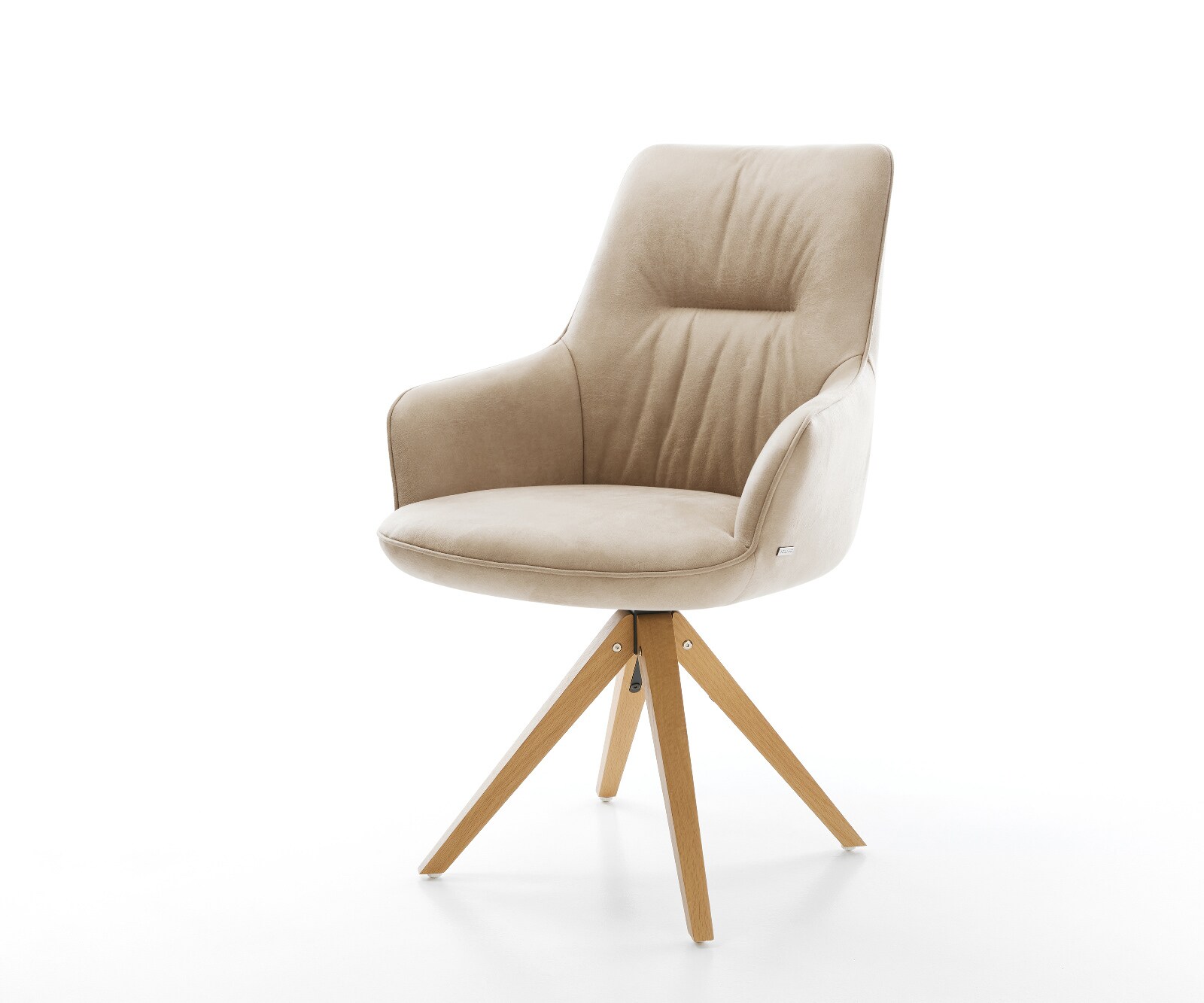Chaise-pivotante Zelia-Flex avec accoudoirs microfibre beige vintage pied en bois angulaire naturel pivotement sur 180° ressorts ensachés 1