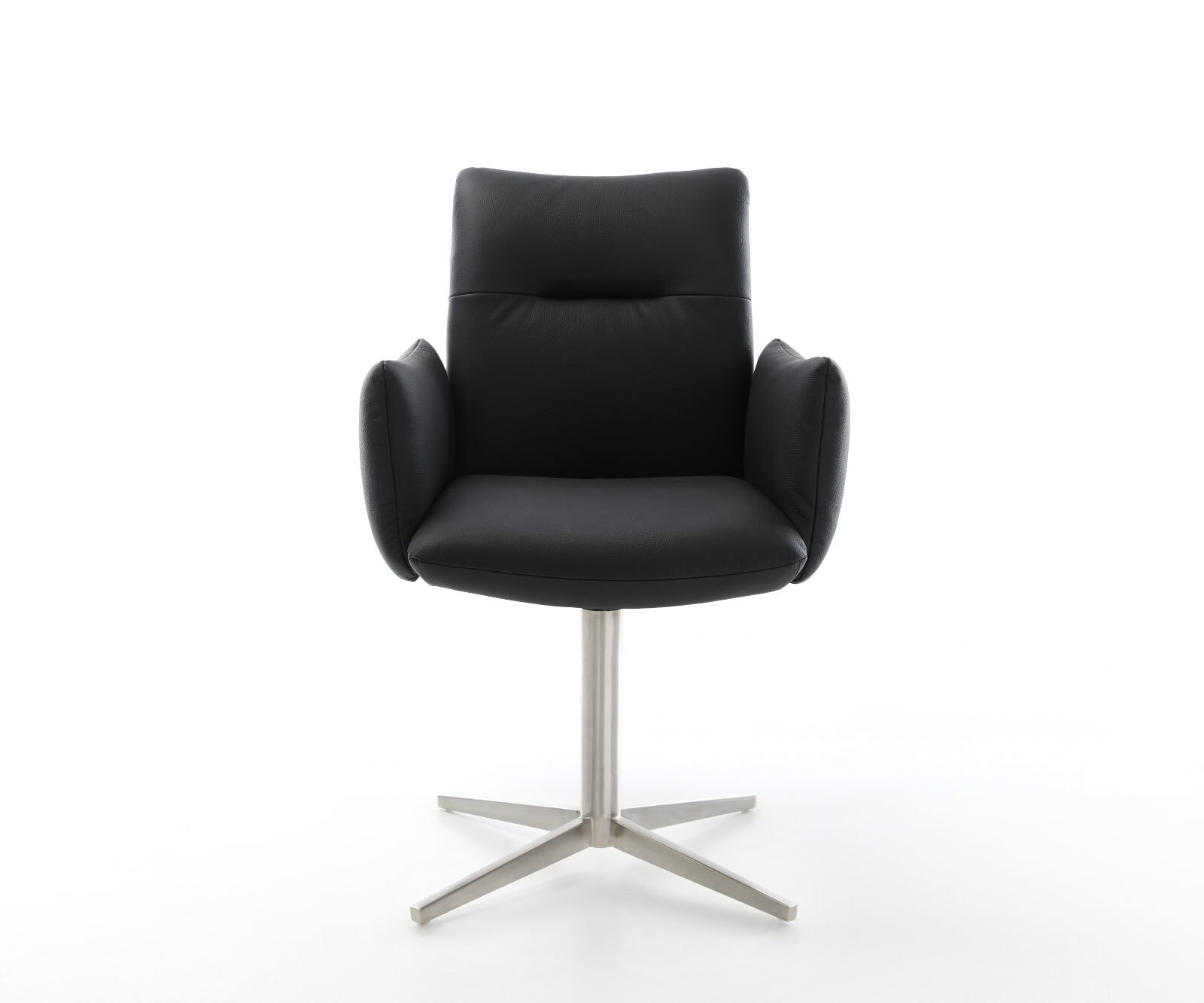 Chaise-pivotante Jova-Flex avec accoudoirs cuir de vache noir pied de chaise 4 branches acier inoxydable brossé pivotement sur 360° ressorts ensachés 1