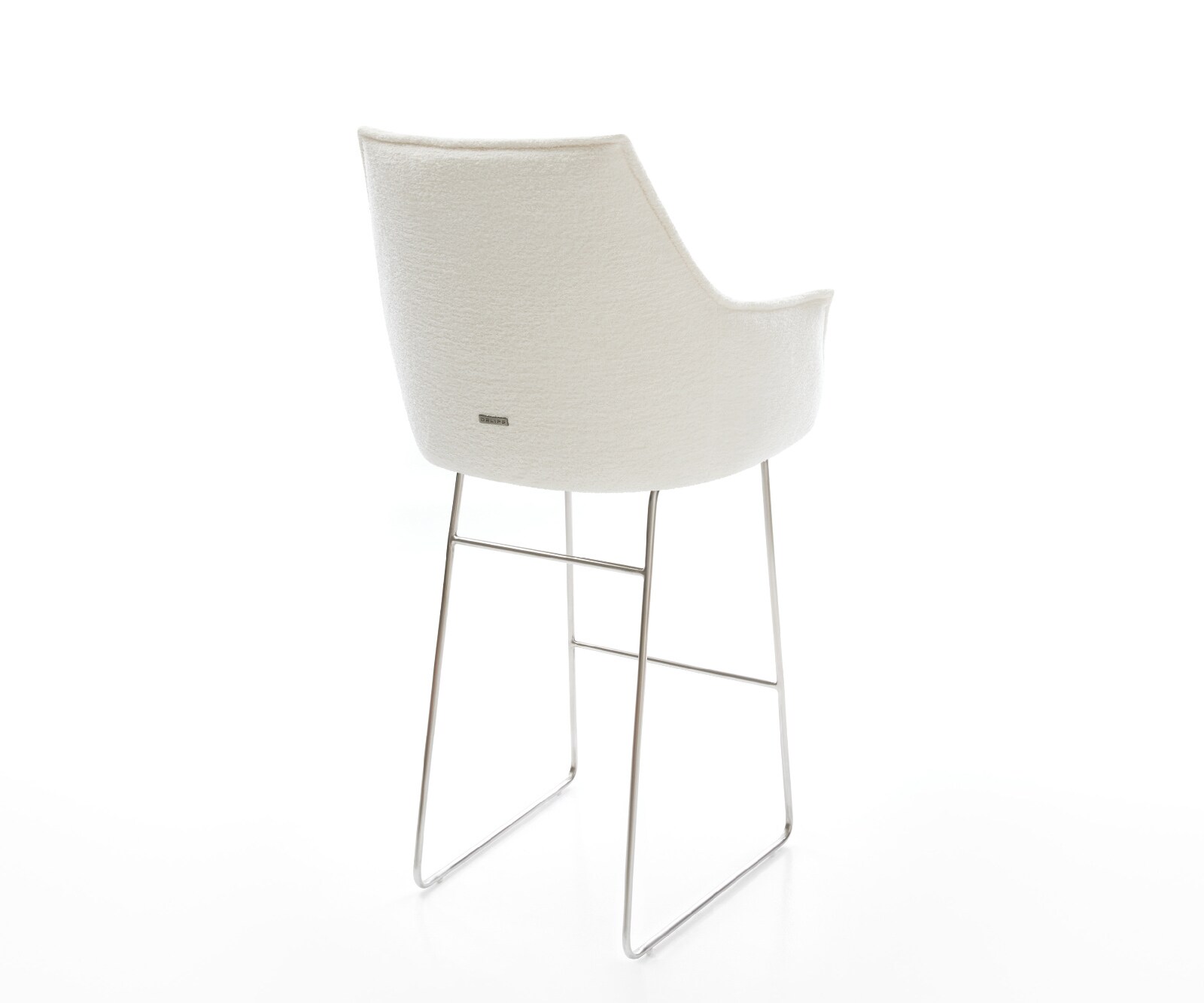 Chaise-de-bar Alja-Flex Bouclé doux Beige Pied trapèze acier inoxydable Argent Ressort ensaché 5