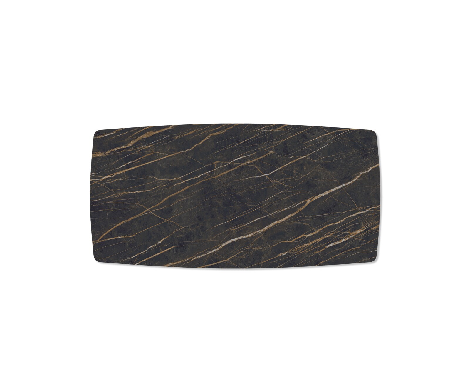 Table-à-manger Edge forme Boot 200x100cm Laminam® céramique marron pieds milieu croisé argent 3