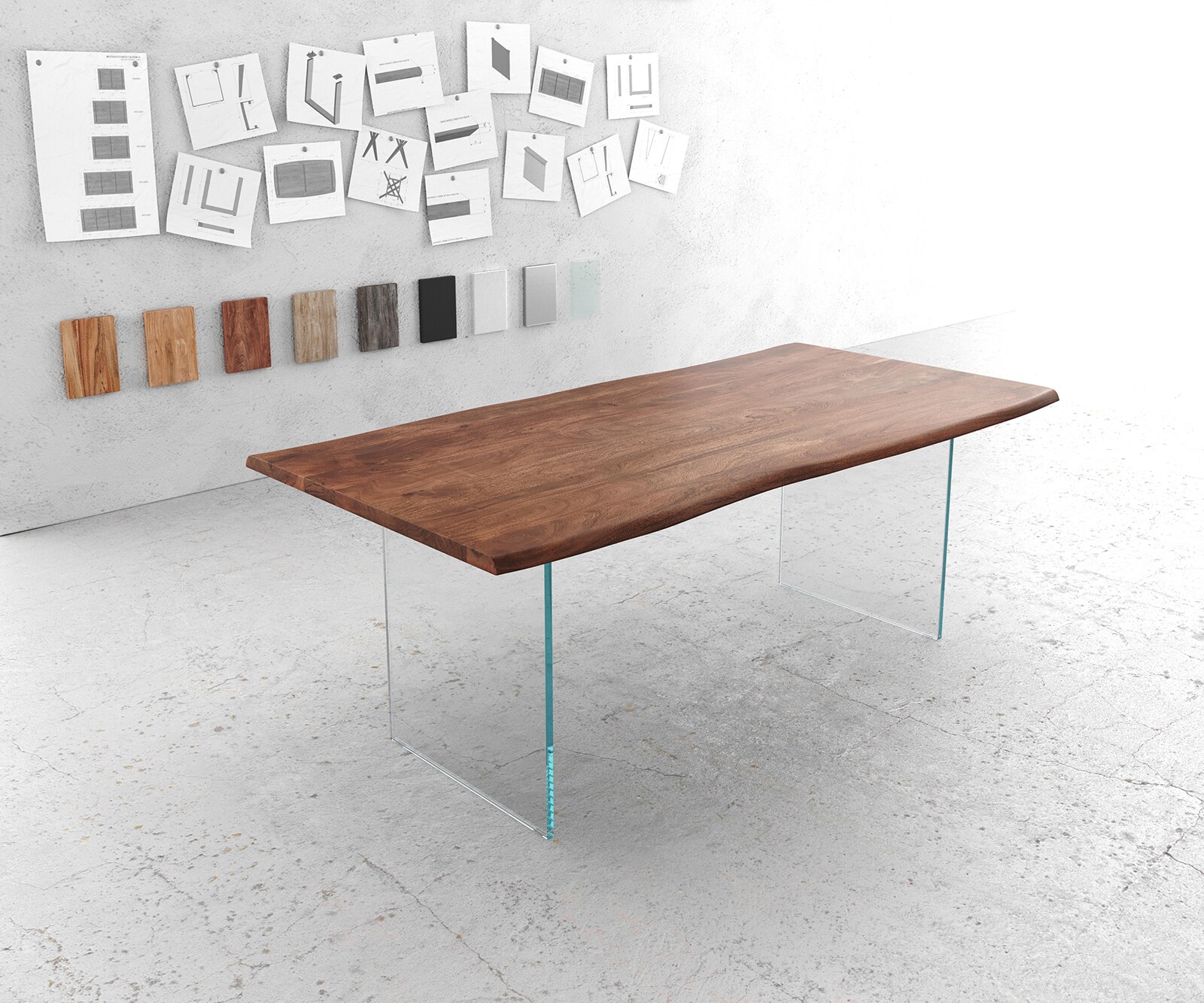 Table-à-manger Edge 200x100 acacia marron verre Live-Edge 1