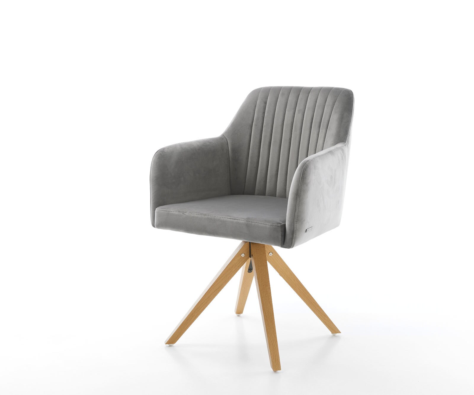 Chaise-de-salle-à-manger Greg-Flex velours gris pied en bois angulaire naturel ressorts ensachés