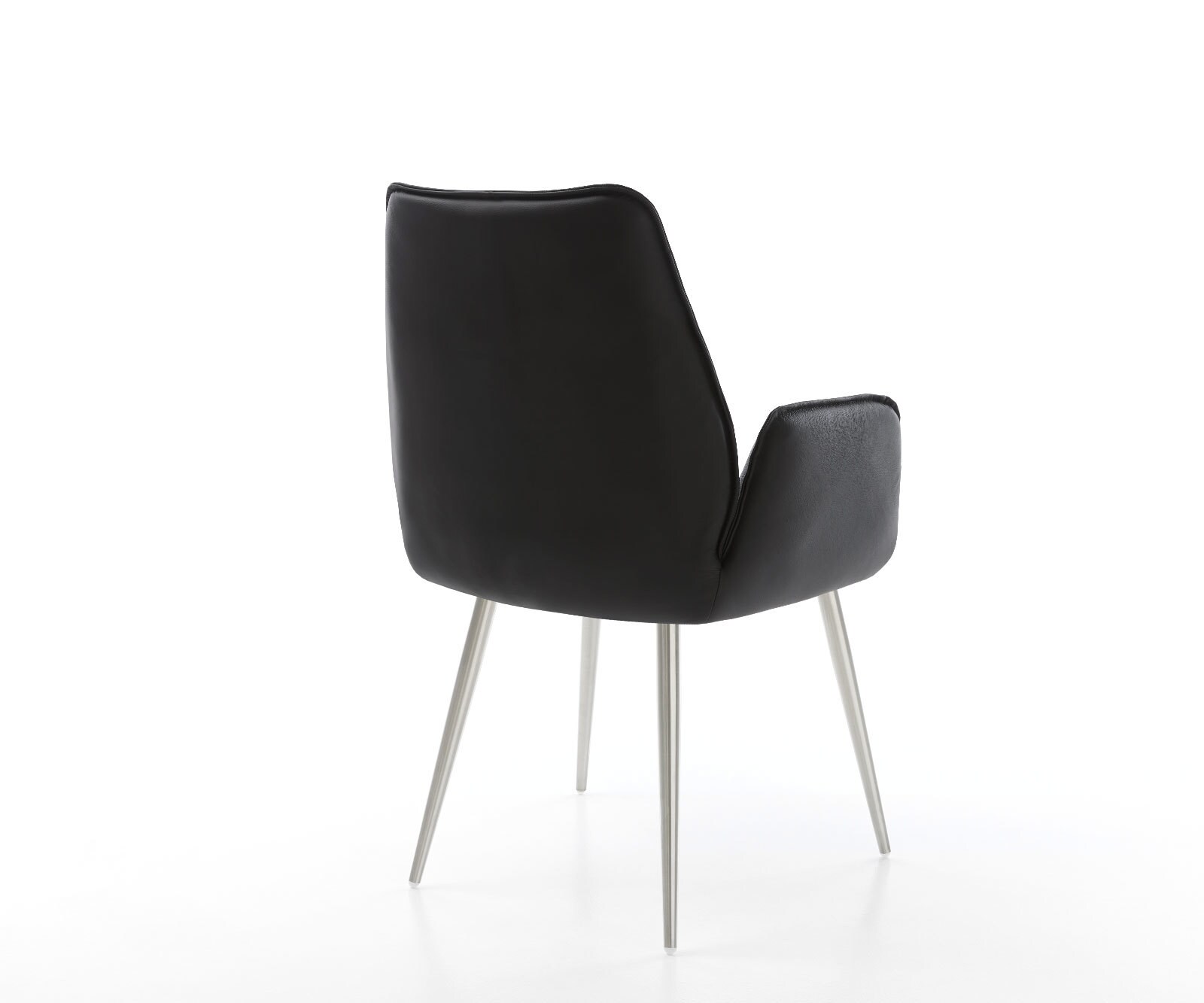 Chaise-de-salle-à-manger Zoa-Flex cuir de vache noir 4 pieds coniques acier inoxydable brossé ressorts ensachés 4