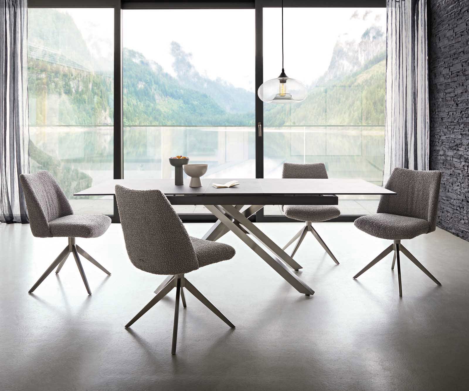 Chaise-pivotante Elso-Flex bouclé gris argenté pied croisé large acier inoxydable brossé pivotement sur 360° ressorts ensachés 5 Chaise-pivotante Elso-Flex bouclé gris argenté pied croisé large acier inoxydable brossé pivotement sur 360° ressorts ensachés 5