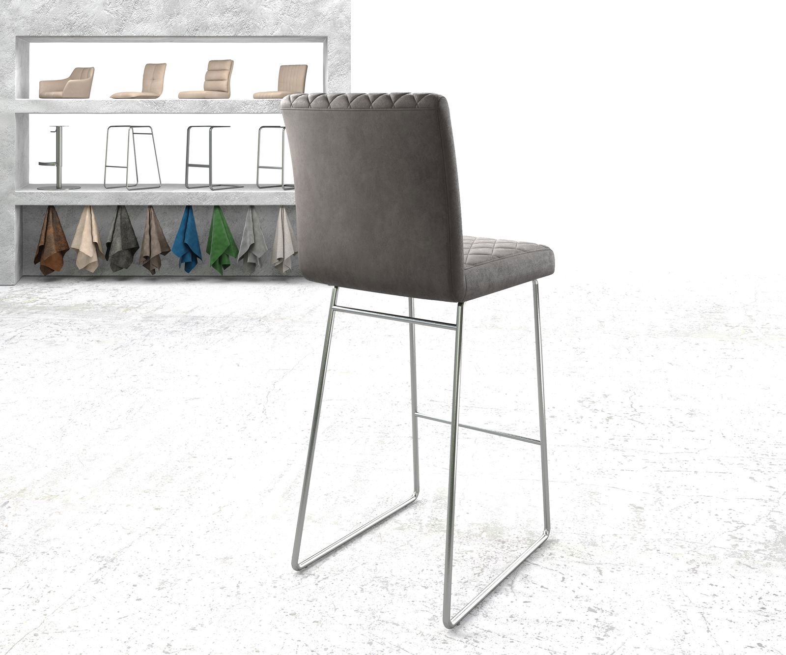 Chaise-de-bar Earnest-Flex piqué en diamant Vintage anthracite  cadre de patins acier inoxydable 2