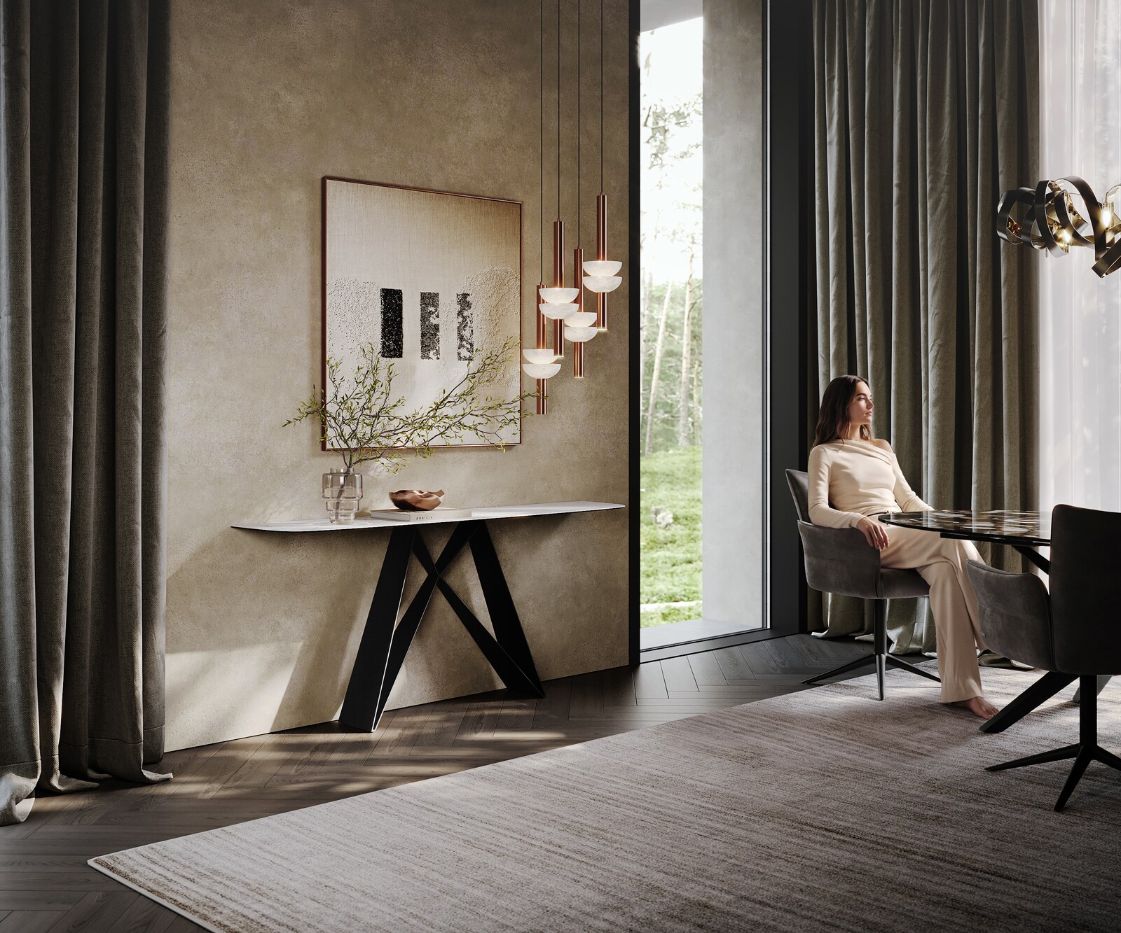Console Edge forme bateau 180x40 cm Céramique Laminam® Statuarietto Weiß Velio Métal Noir 6