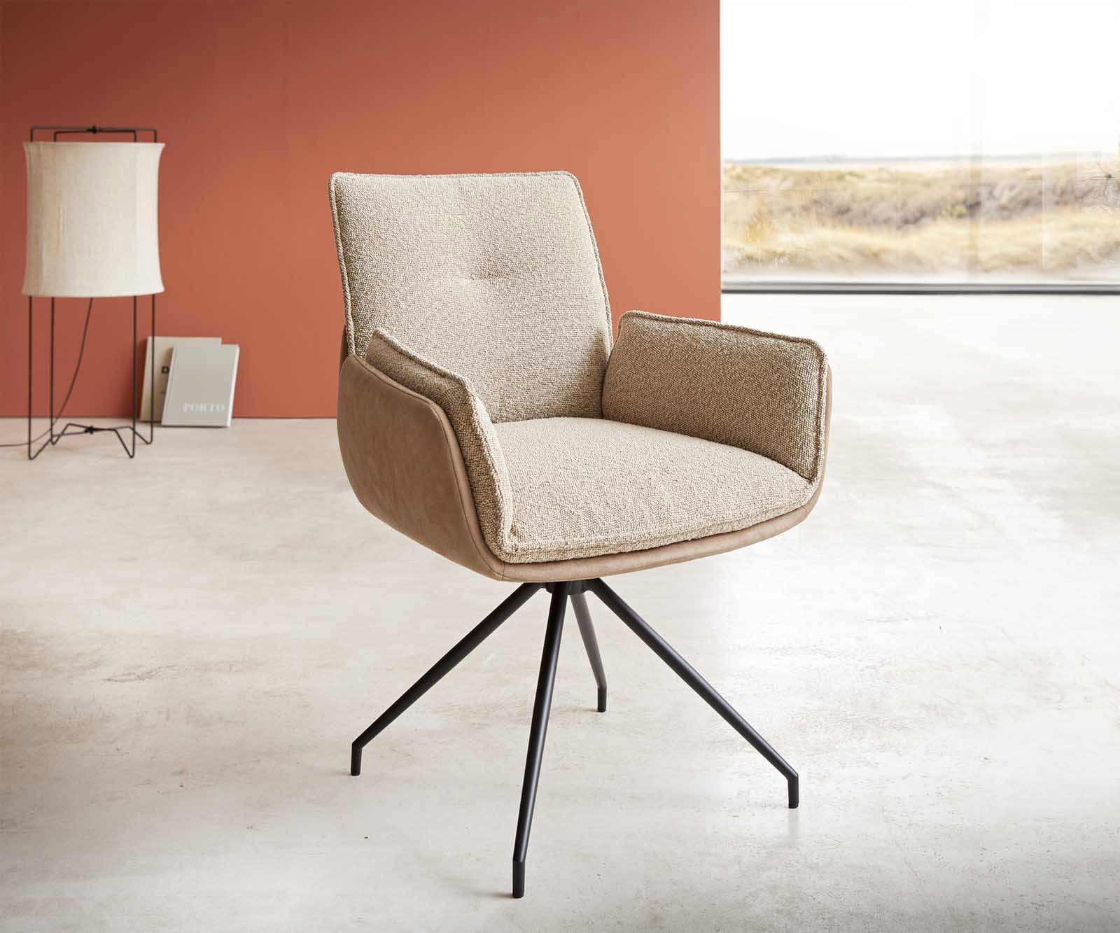 Chaise-pivotante Nela-Flex tissu mixte couleur boue pied croisé conique noir pivotement sur 180° Chaise-pivotante Nela-Flex tissu mixte couleur boue pied croisé conique noir pivotement sur 180°