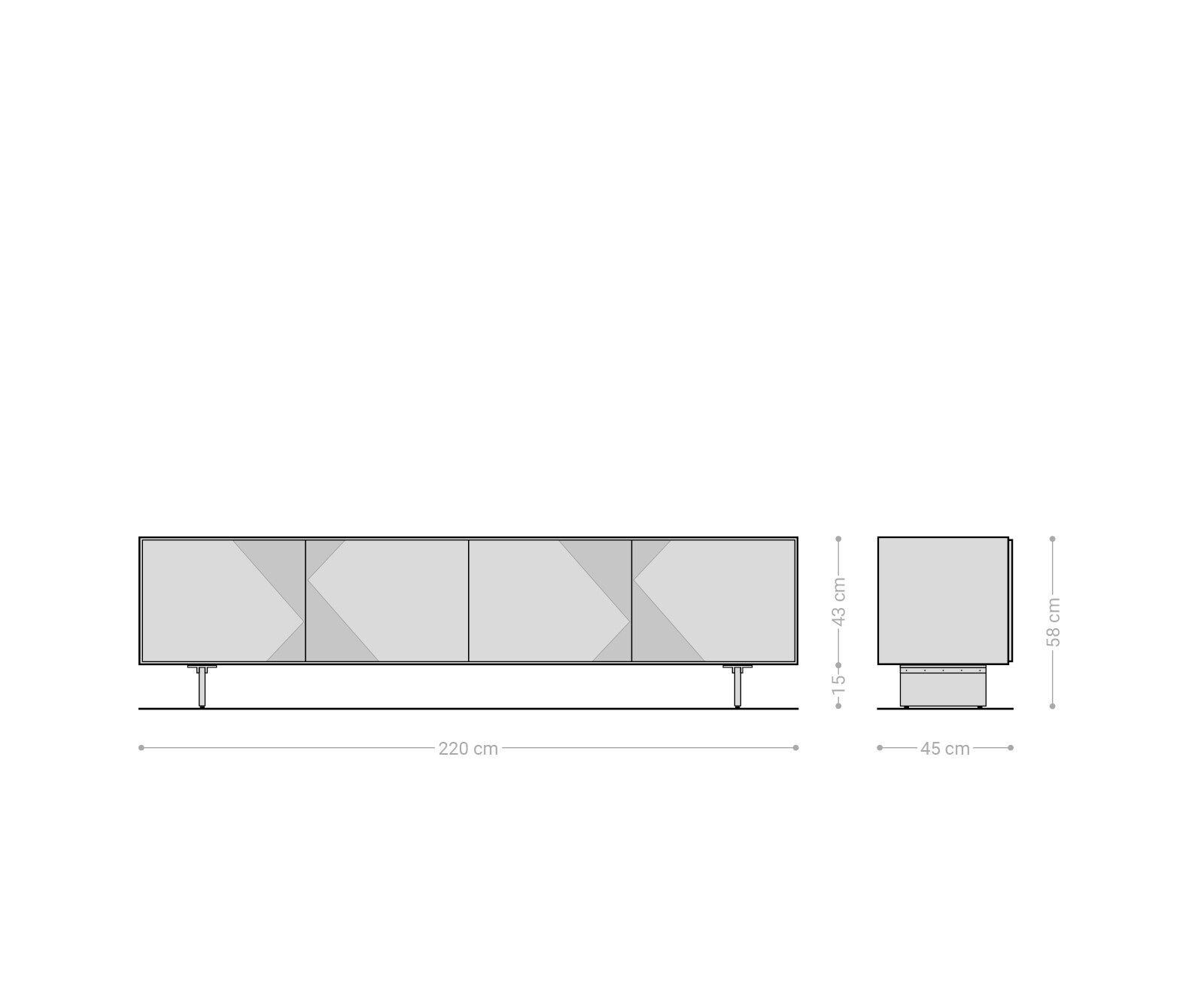 Meuble-TV Tereos 220 cm Frêne brun foncé Effet 3D 4 portes Pieds suspendus Verre acrylique 6