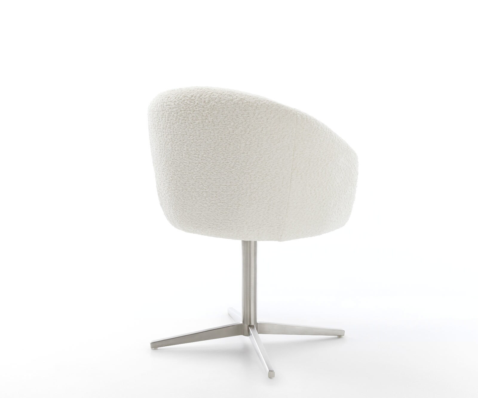 Chaise-pivotante Caja-Flex avec accoudoirs bouclé blanc pied de chaise 4 branches acier inoxydable brossé pivotement sur 360° ressorts ensachés 5