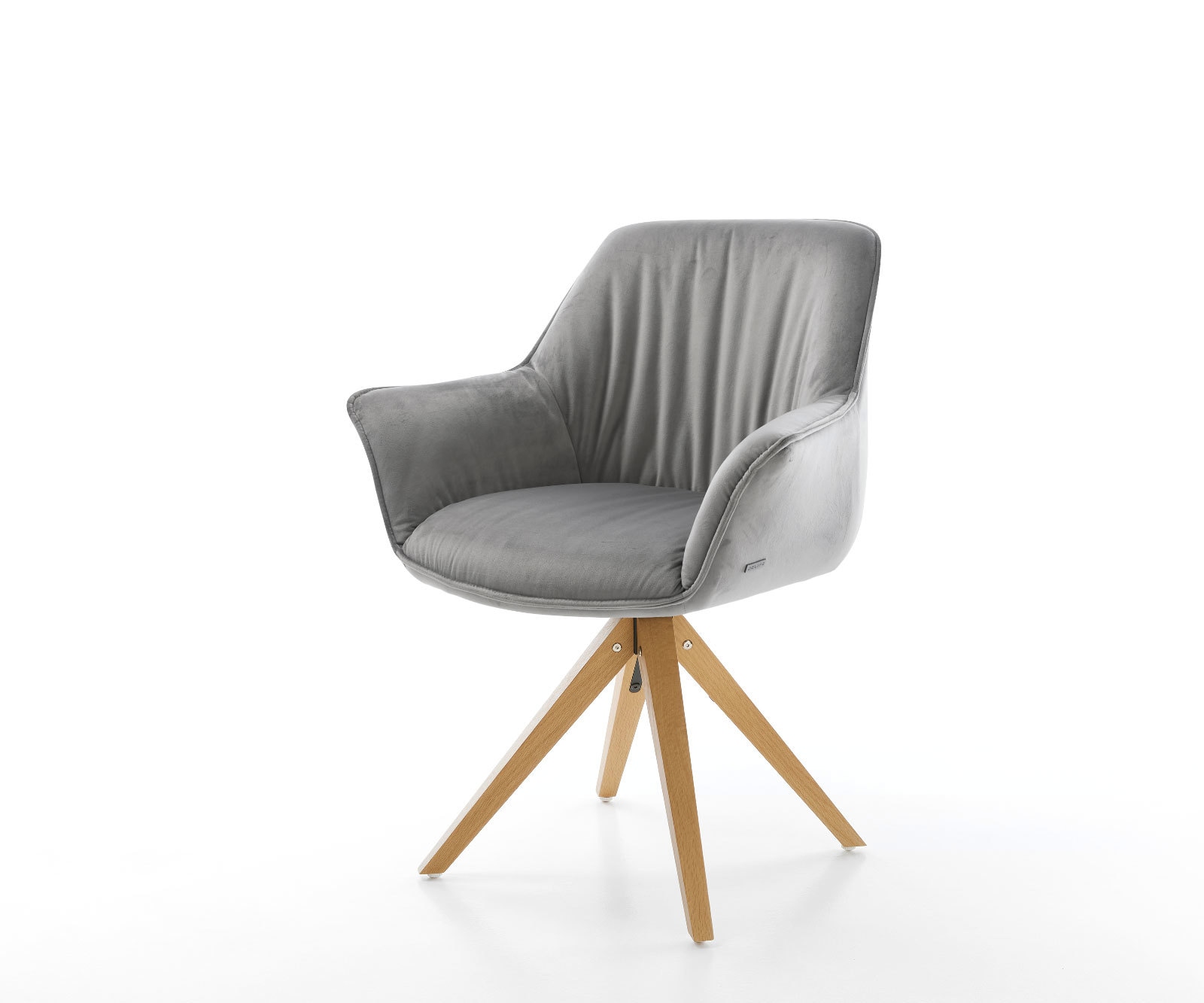 Chaise-de-salle-à-manger Keila-Flex avec accoudoirs velours gris pied en bois angulaire naturel Chaise-de-salle-à-manger Keila-Flex avec accoudoirs velours gris pied en bois angulaire naturel