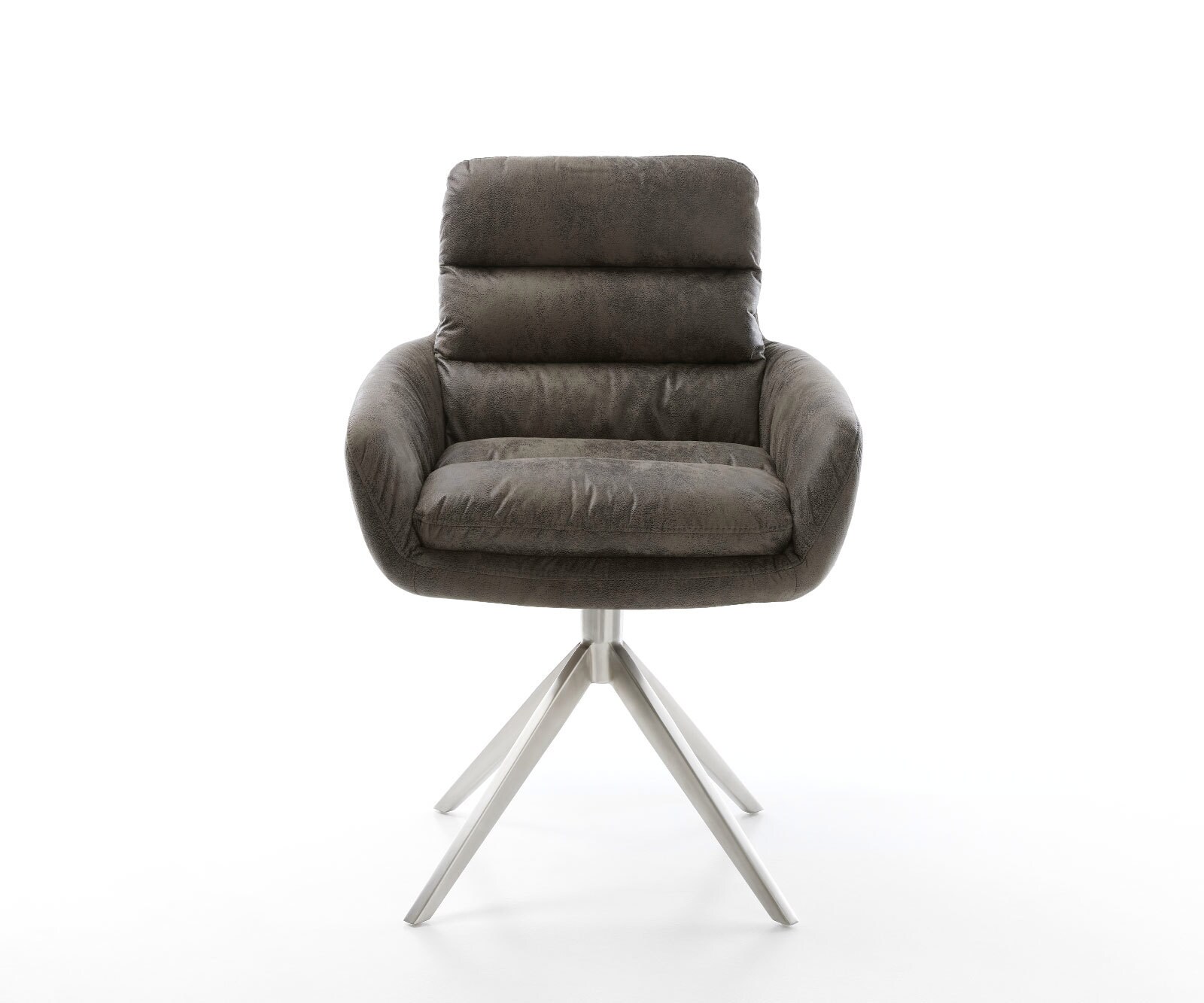 Chaise-de-salle-à-manger Abelia-Flex avec accoudoirs microvelours gris antique pied croisé large acier inoxydable brossé 2