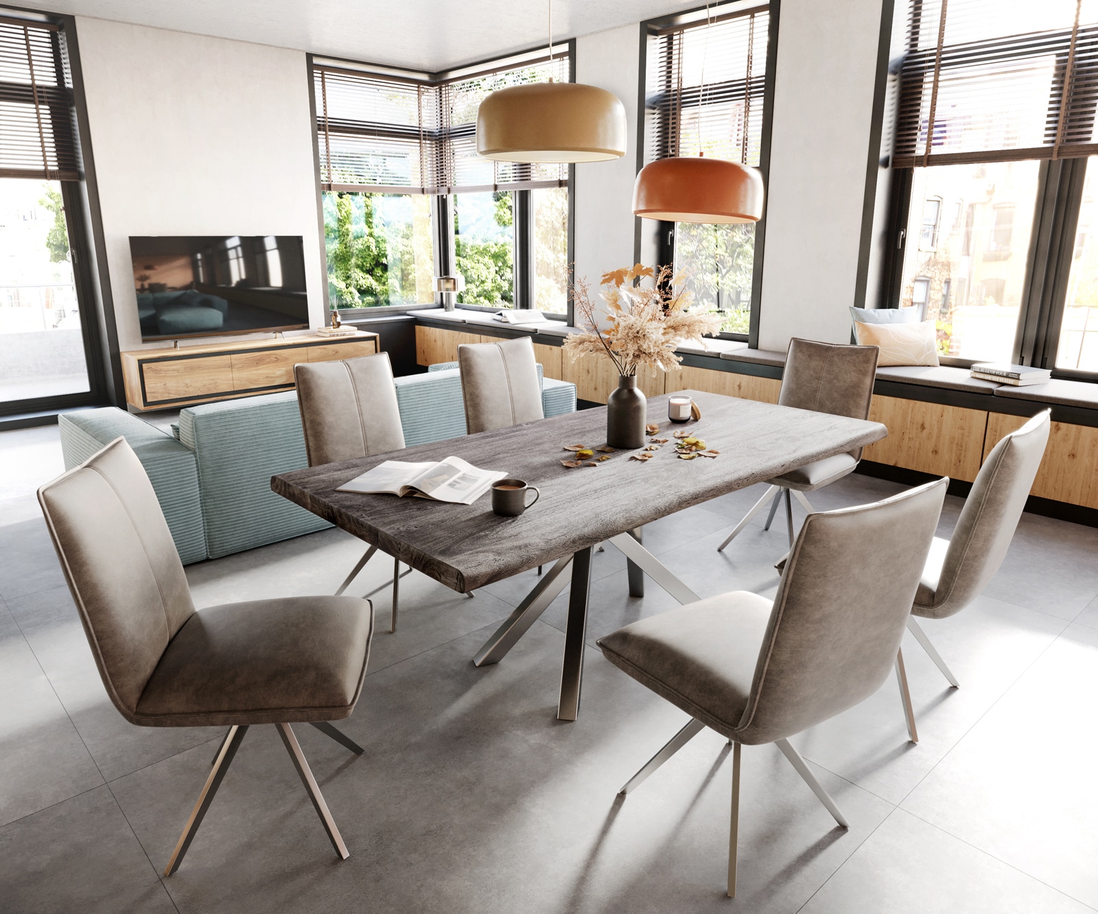 Chaise-de-salle-à-manger Lelio-Flex microvelours taupe vintage pied croisé large acier inoxydable brossé ressorts ensachés 3 Chaise-de-salle-à-manger Lelio-Flex microvelours taupe vintage pied croisé large acier inoxydable brossé ressorts ensachés 3