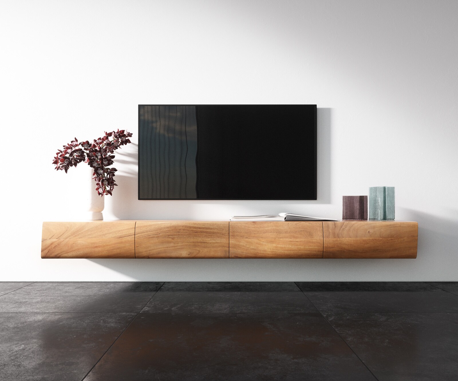 Meuble-TV  New Live-Edge 200 cm acacia naturel 4 portes flottantes 3
