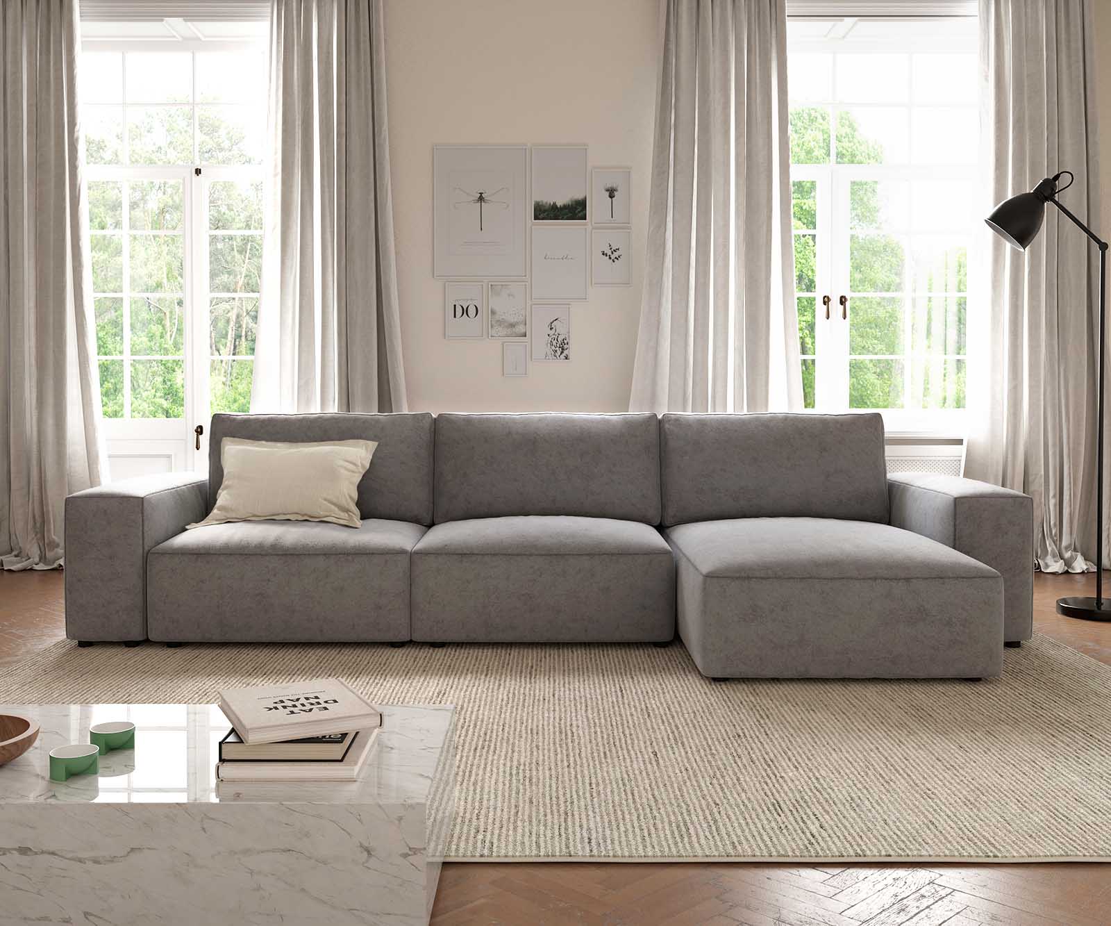Canapé d'angle Lanzo L 360x160 cm Microfibre Gris Recamière variable 2