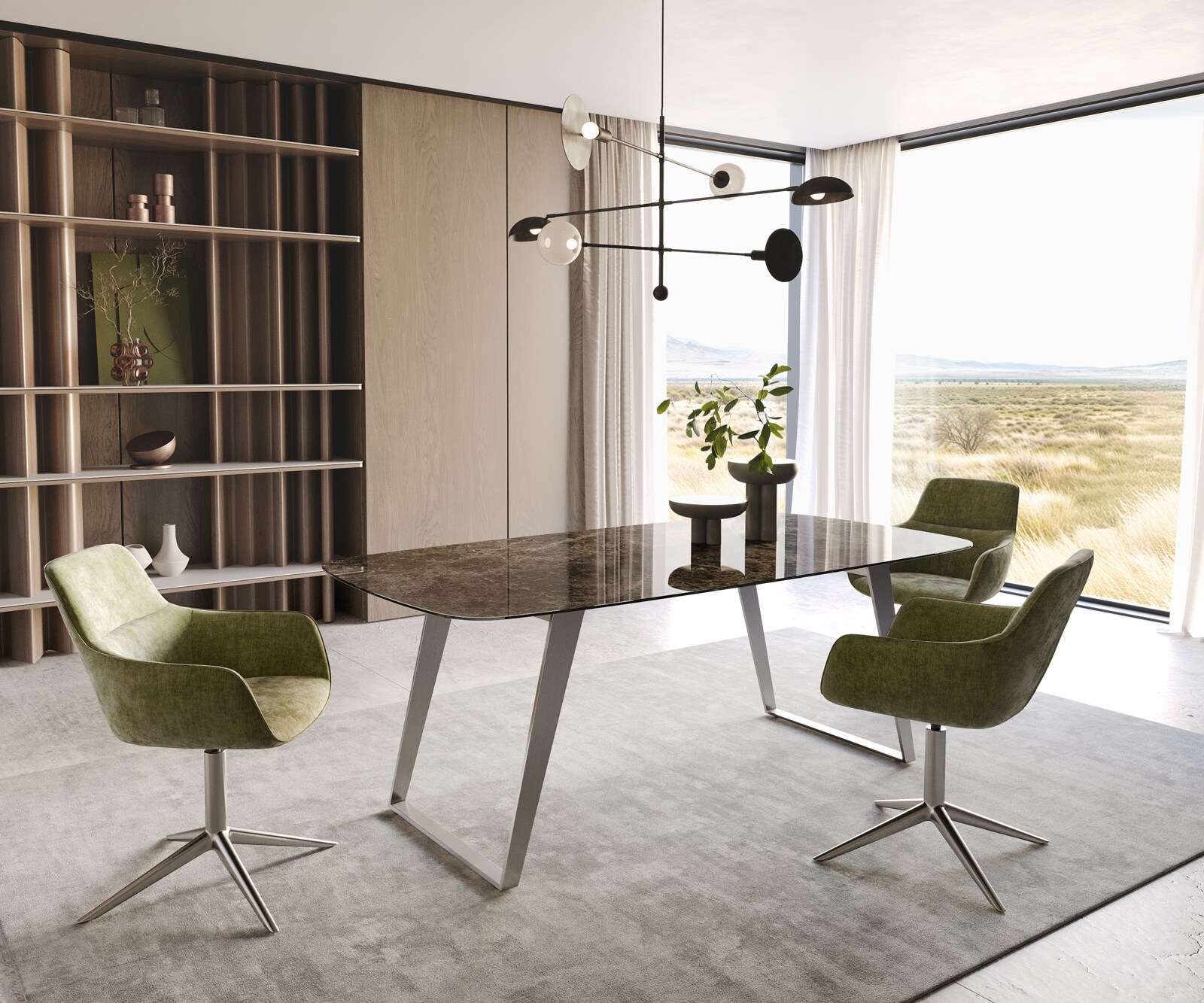 Table de salle à manger Edge Boot Céramique Emperador Extra Lucidato Brun foncé 200x100 Acier inoxydable incliné 5