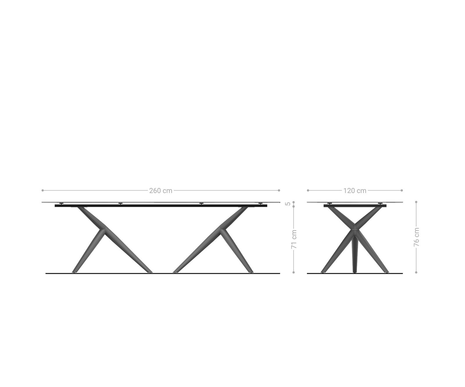 Table à manger Edge Boot 260x120 cm Céramique Laminam® Nero Greco Anthracite Estelar rond Acier inoxydable 7