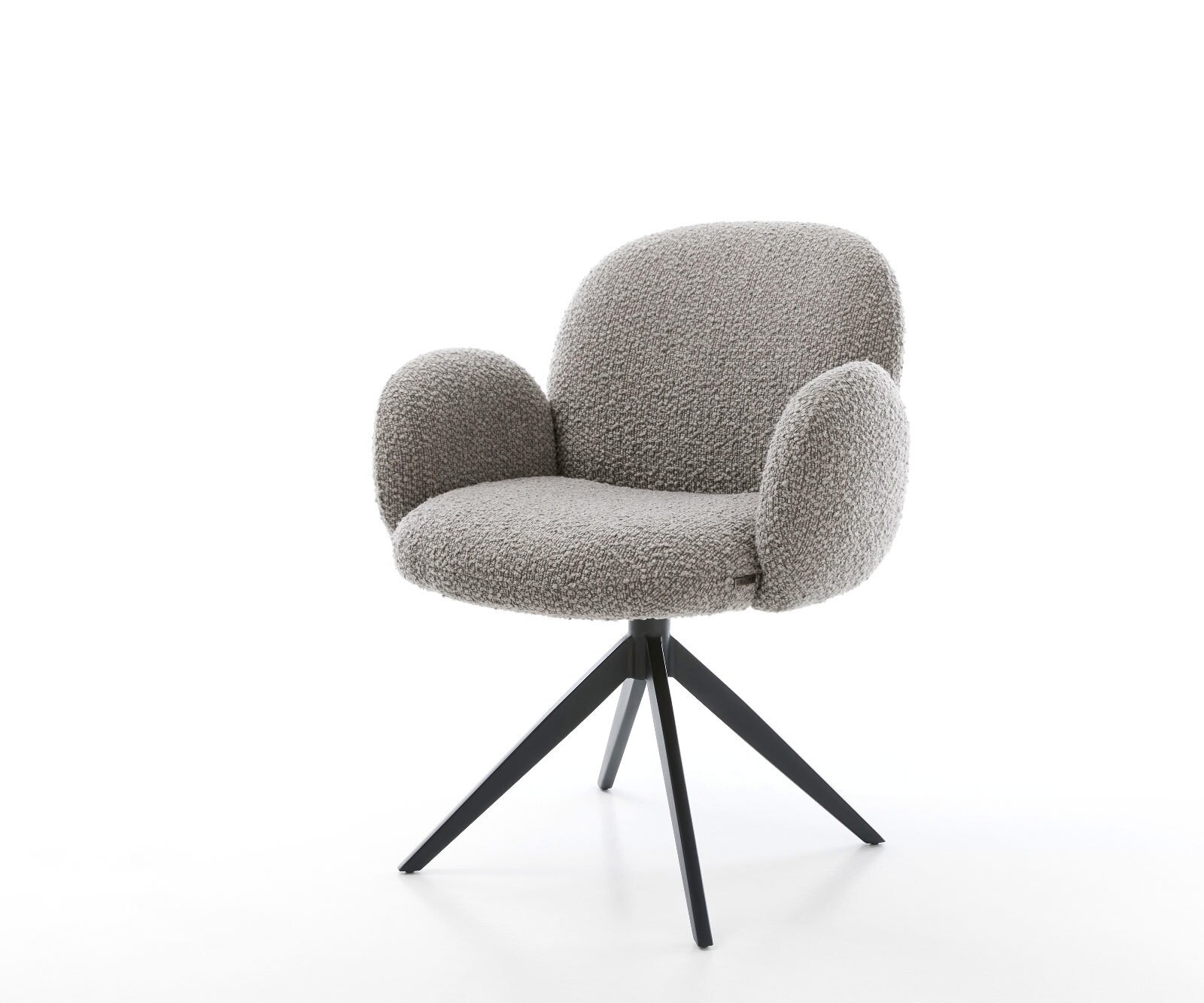 Chaise-pivotante Nube-Flex bouclé gris argenté pied croisé large noir pivotement sur 360° fonction bascule ressorts ensachés