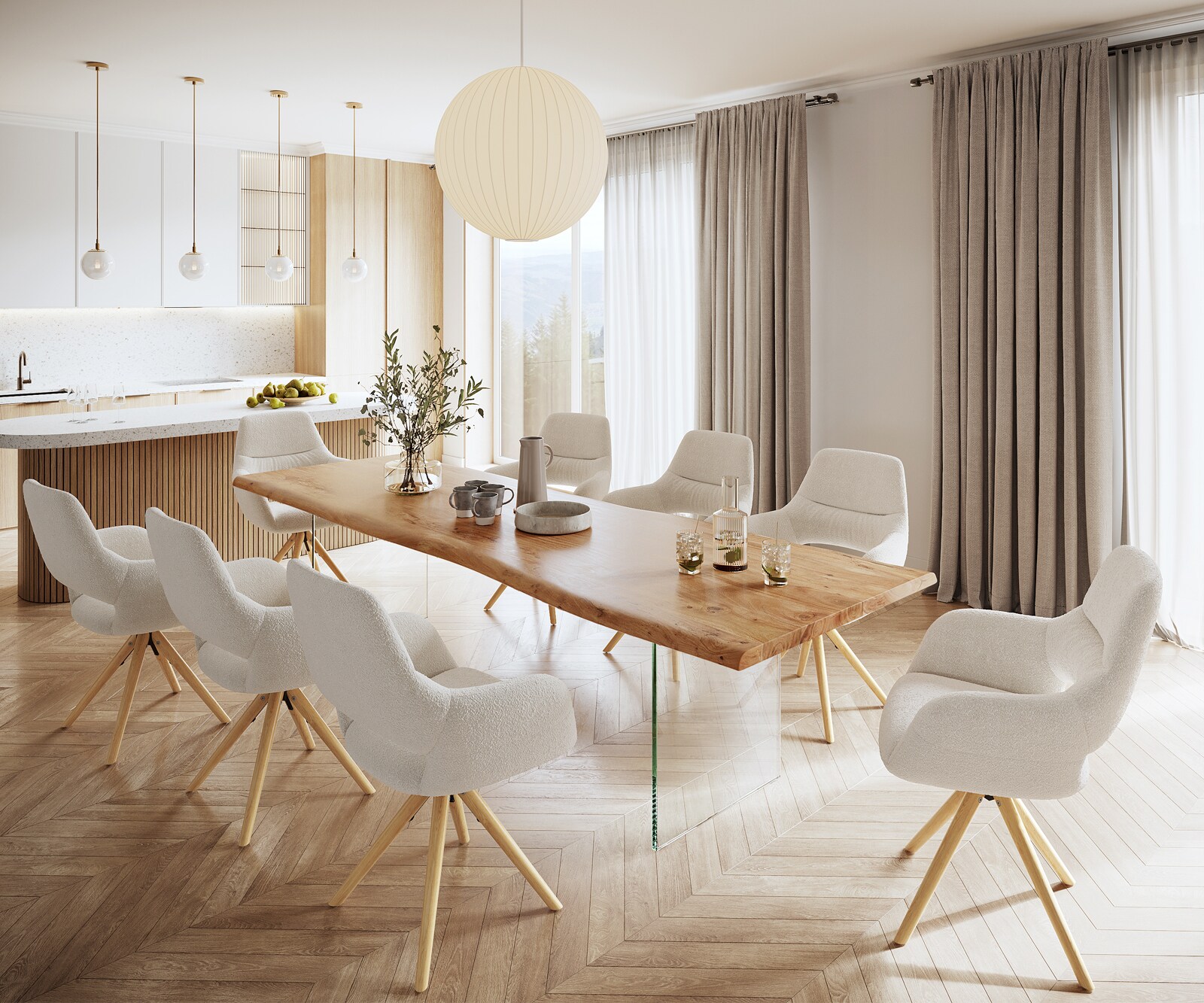 Table à manger Edge 280x100 XL acacia nature verre Live-Edge 7