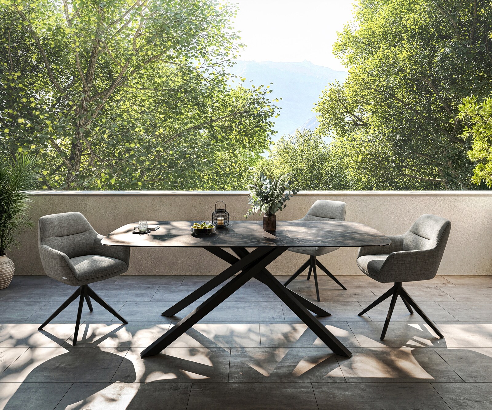Table d’extérieur Edge Boot 200x100 cm céramique Laminam® Noir Desir brun piètement croisé rectangulaire noir 1