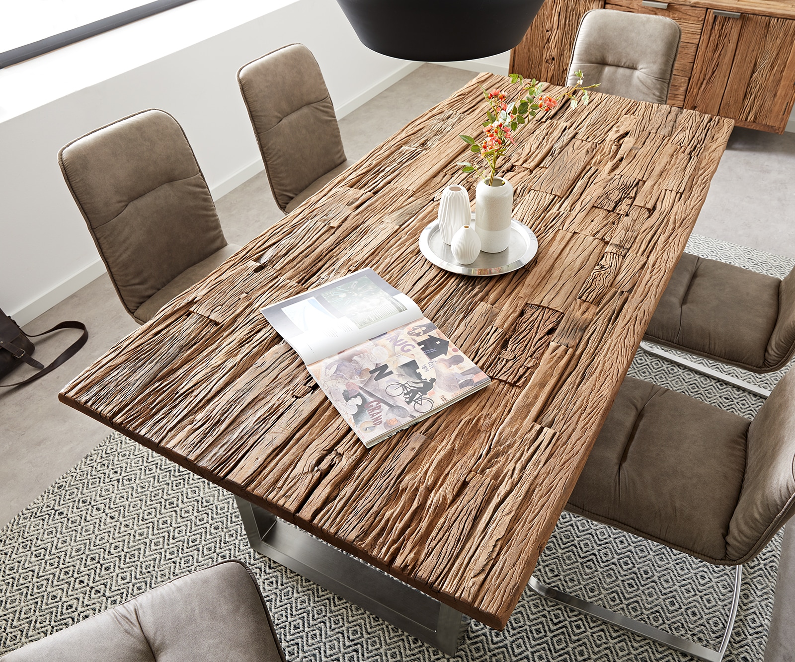 Table-à-manger Reclaimed 200x100 cm aspect vintage inoxydable large 3 Table-à-manger Reclaimed 200x100 cm aspect vintage inoxydable large 3