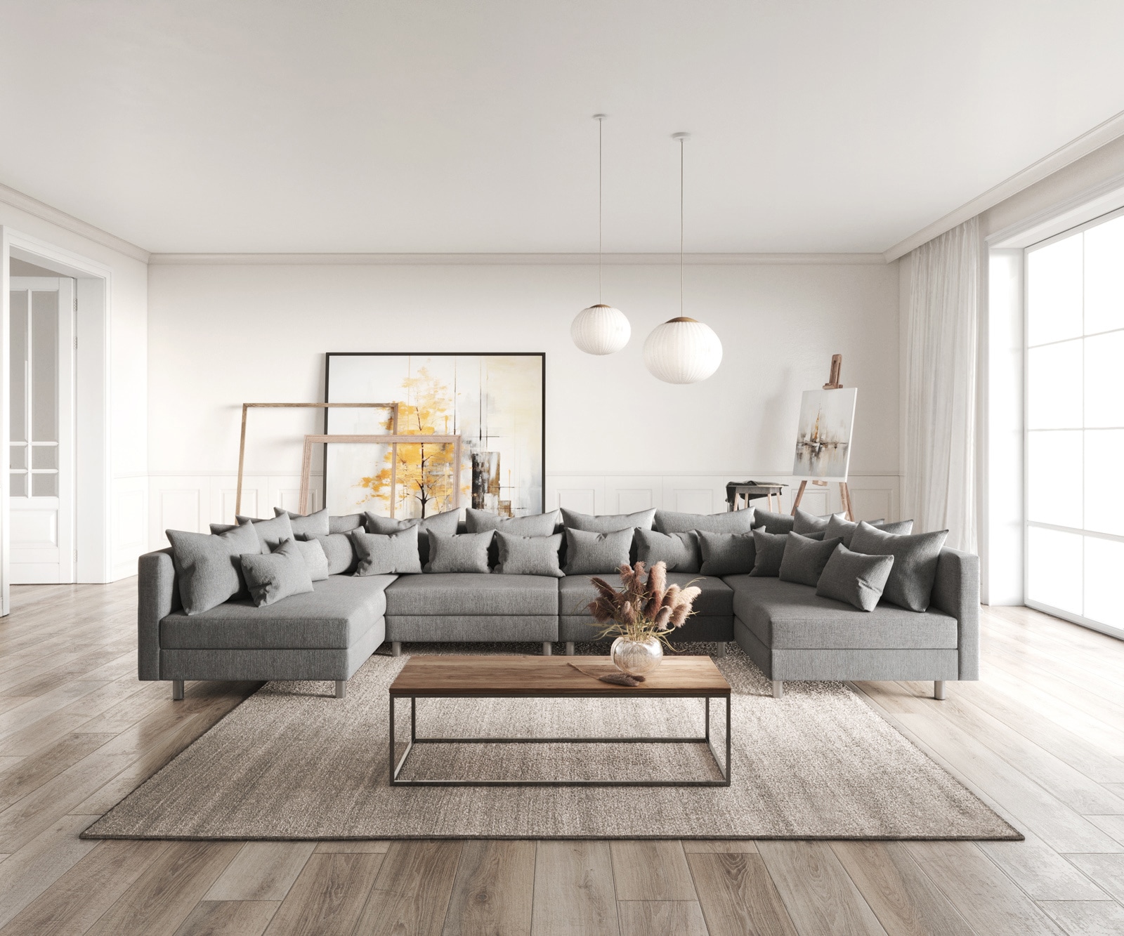 Canapé Clovis XL gris tissu plat module sofa Canapé Clovis XL gris tissu plat module sofa