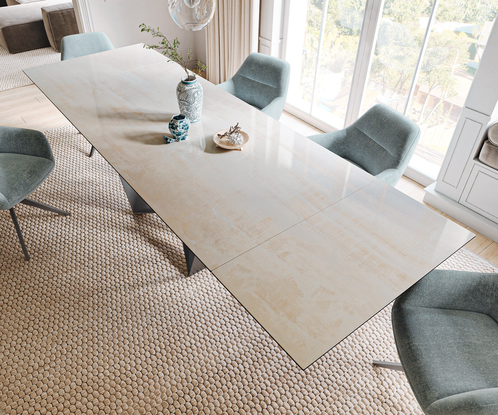 Table à manger extensible Edge 200-300x100 cm céramique Onyx Champagne Spider acier plat inox graphite 4