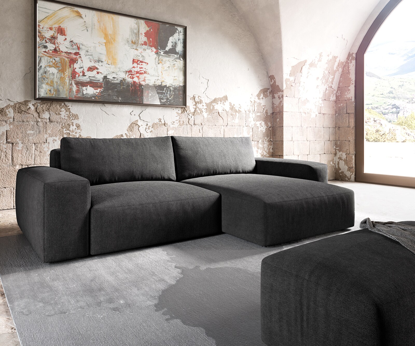Canapé D'angle En Similicuir Delife Sirpio XL Anthracite - 370x170 Cm - Récamière Variable, Design Cubique