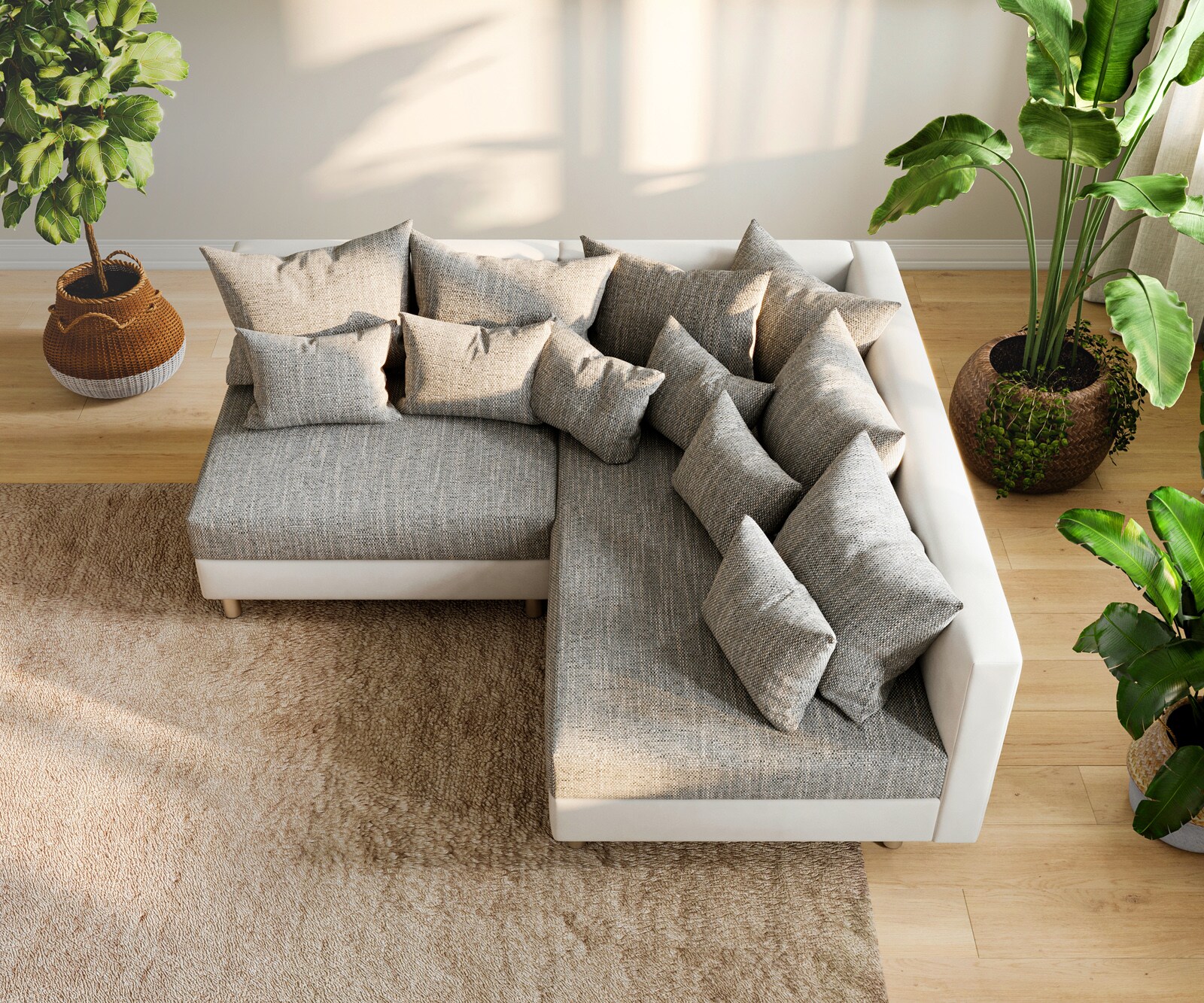 Canapé-d'angle Clovis blanc gris clair canapé modulable ottoman droite 3 Canapé-d'angle Clovis blanc gris clair canapé modulable ottoman droite 3