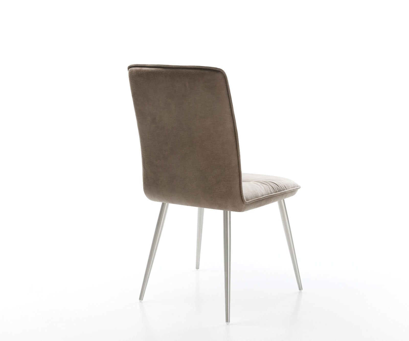 Chaise-de-salle-à-manger Vinjo-Flex microvelours taupe vintage 4 pieds coniques acier inoxydable brossé 4 Chaise-de-salle-à-manger Vinjo-Flex microvelours taupe vintage 4 pieds coniques acier inoxydable brossé 4