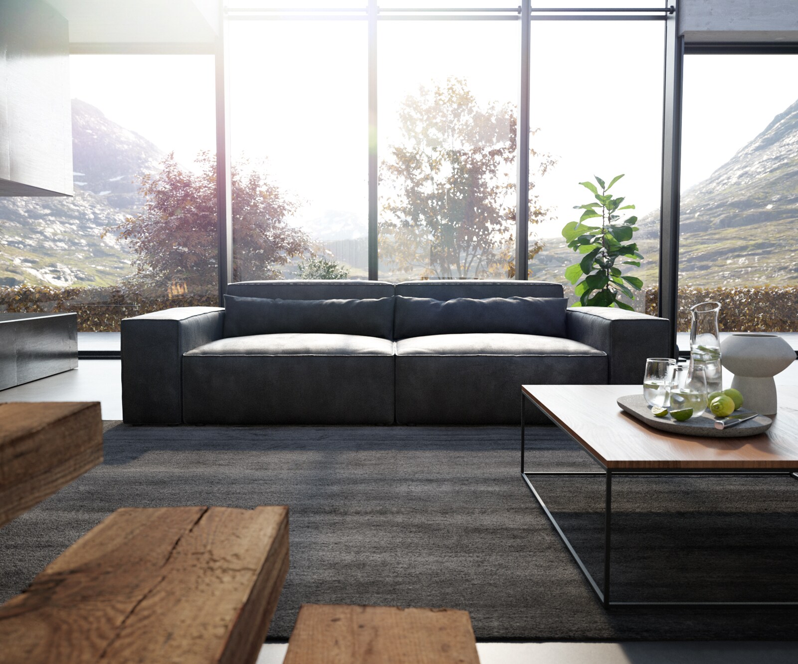 Grand Canapé Sirpio XL 270x130 cm Cuir synthétique Vintage Anthracite 1