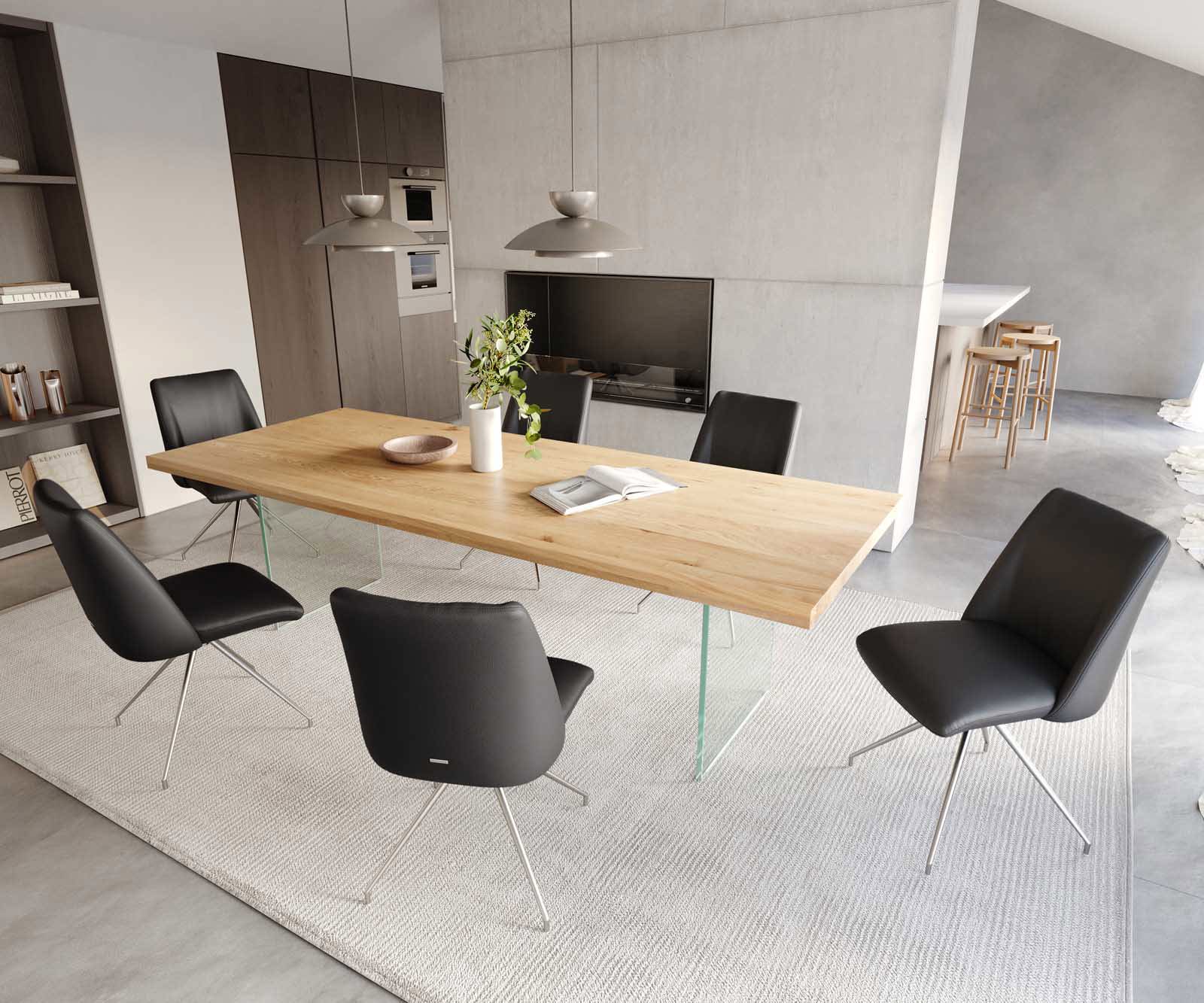 Chaise-pivotante Elso-Flex cuir de vache noir pied croisé conique acier inoxydable brossé pivotement sur 180° ressorts ensachés 4 Chaise-pivotante Elso-Flex cuir de vache noir pied croisé conique acier inoxydable brossé pivotement sur 180° ressorts ensachés 4