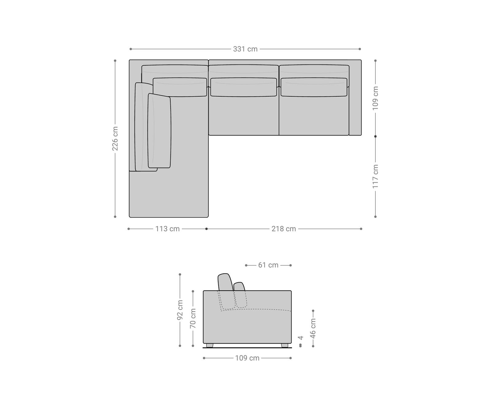 Canapé d'angle Isla 330x225 cm Chenille Anthracite méridiènne  gauche 6