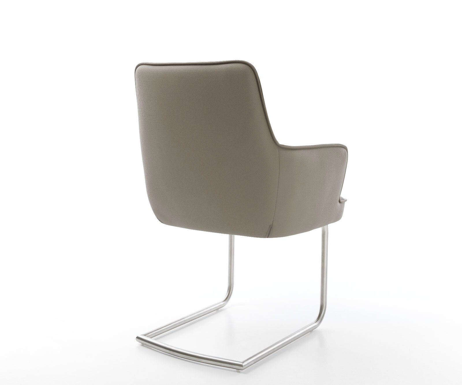 Cantilever Heira-Flex avec accoudoirs cuir de vache couleur boue pied cantilever rond acier inoxydable brossé ressorts ensachés 5