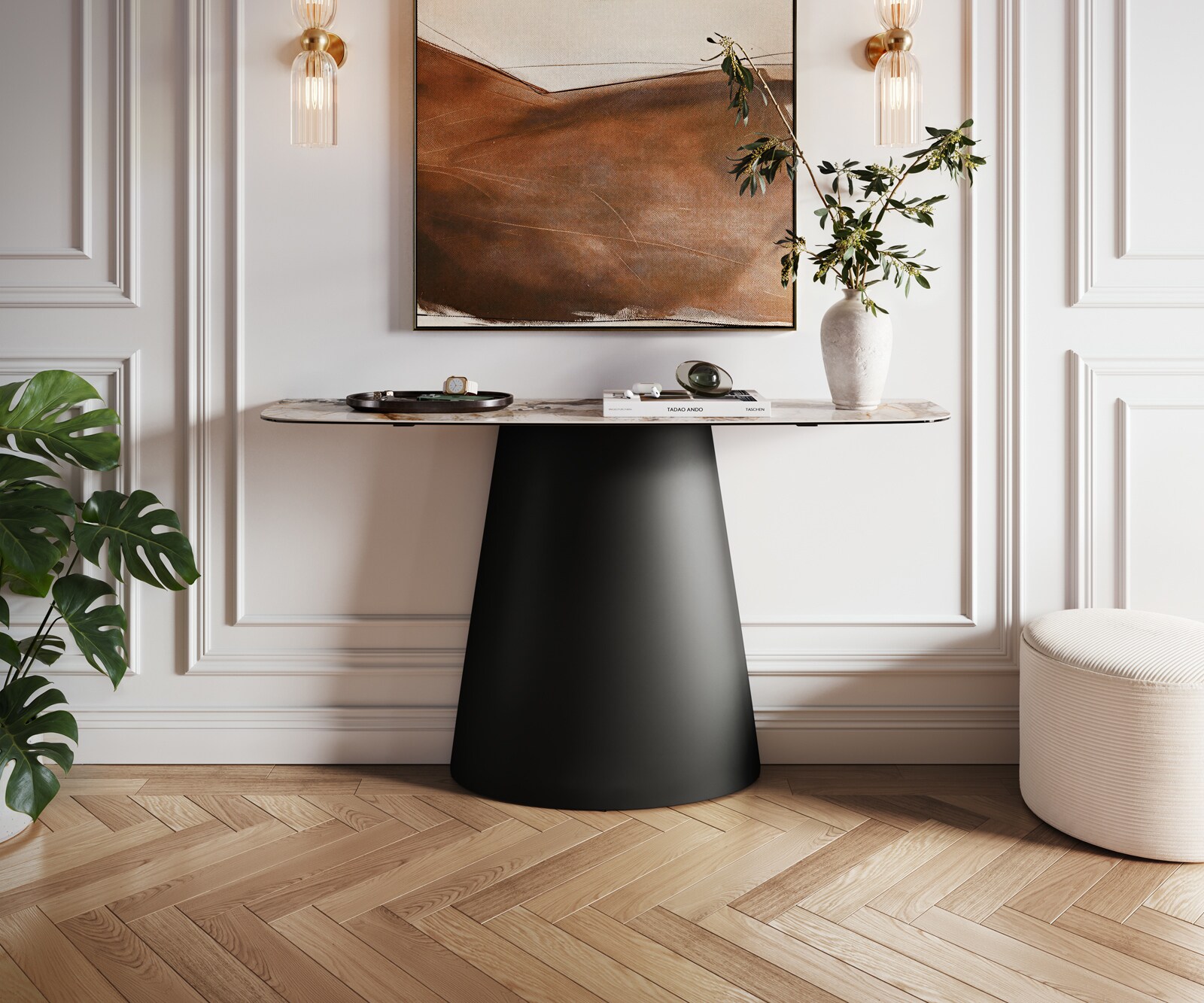 Console Edge forme bateau 140x40 cm Céramique Patagonia Poliert Conos Métal Noir 2