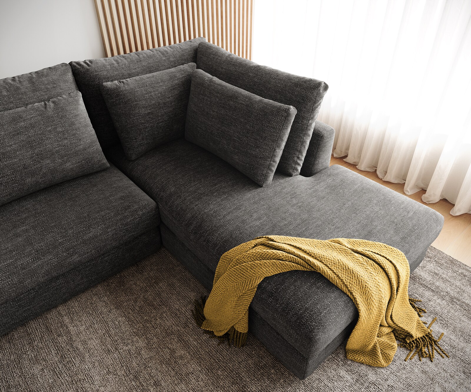 Canapé d'angle Isla 330x225 cm Chenille Anthracite méridiènne droite 6