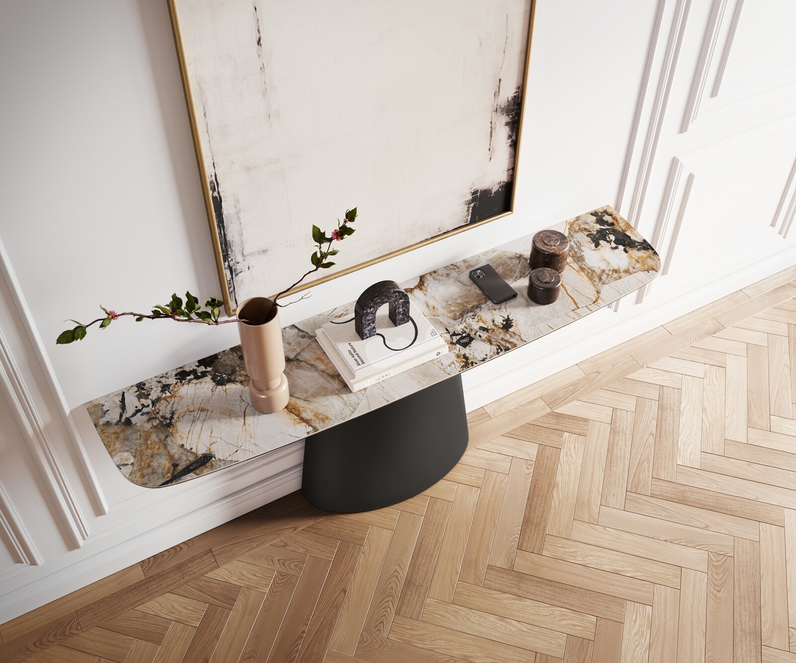 Console Edge forme bateau 180x40 cm Céramique Patagonia Poliert Conos Métal Noir 4