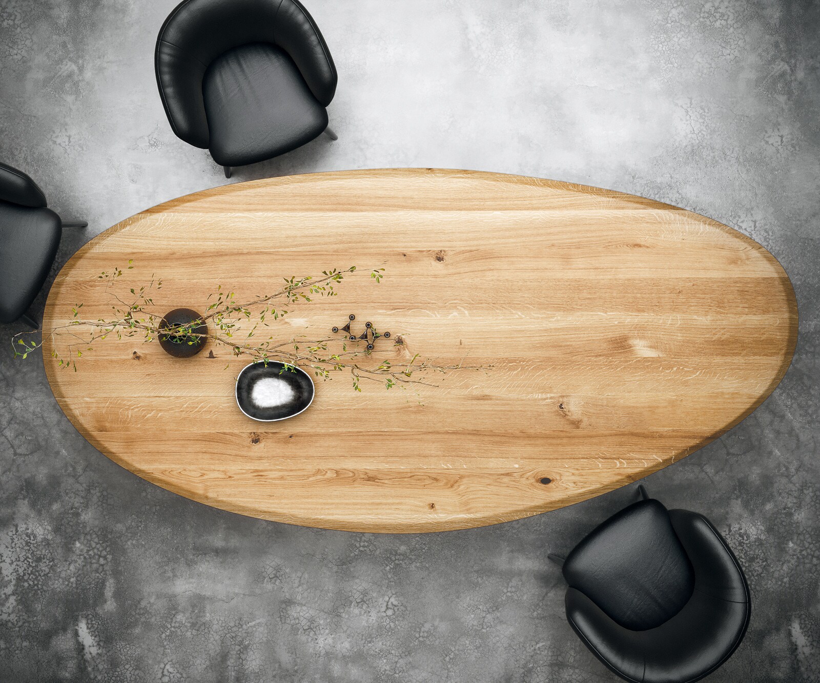 Table à manger Edge ovalee 280x130x2,5 chêne naturee Pilier métal noir Flow-Edge 4