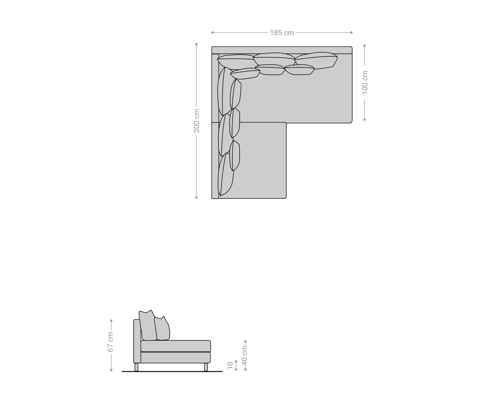 Canapé Clovis gris tissu plat ottoman droit canapé modulaire 6 Canapé Clovis gris tissu plat ottoman droit canapé modulaire 6