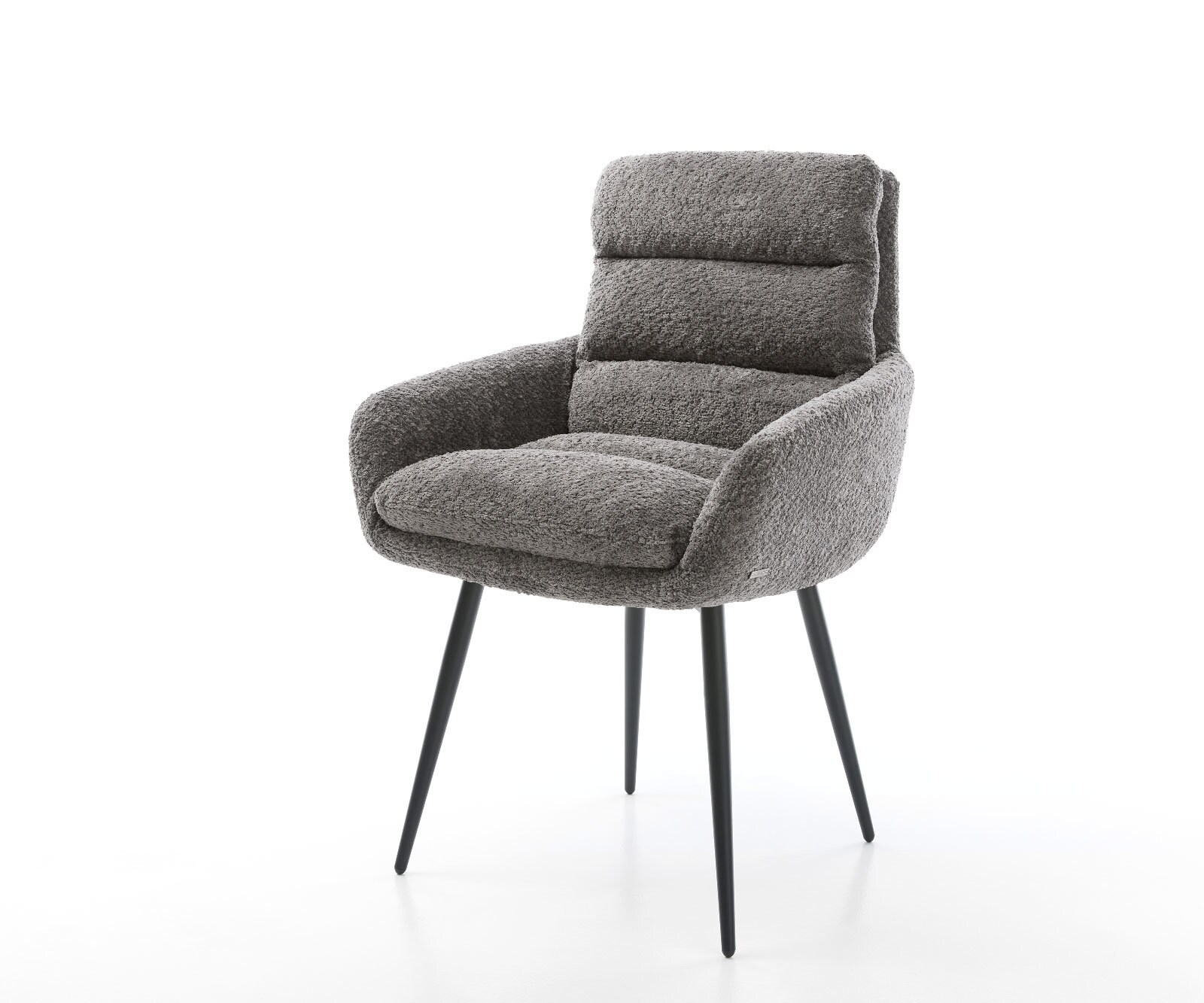 Chaise-de-salle-à-manger Abelia-Flex avec accoudoirs bouclé gris 4 pieds coniques noir