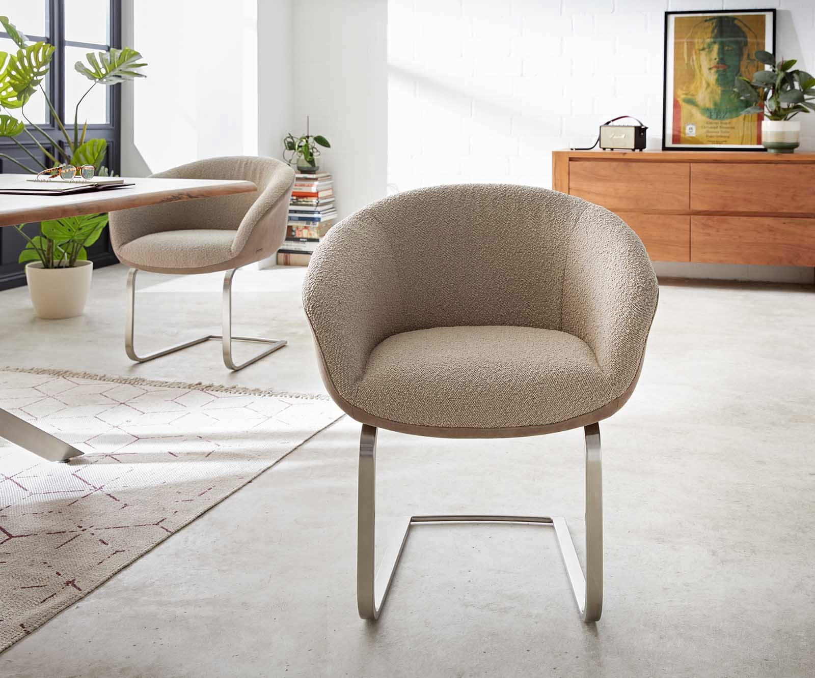 Cantilever Vinka-Flex avec accoudoirs tissu mixte couleur boue pied cantilever plat acier inoxydable brossé ressorts ensachés 1 Cantilever Vinka-Flex avec accoudoirs tissu mixte couleur boue pied cantilever plat acier inoxydable brossé ressorts ensachés 1