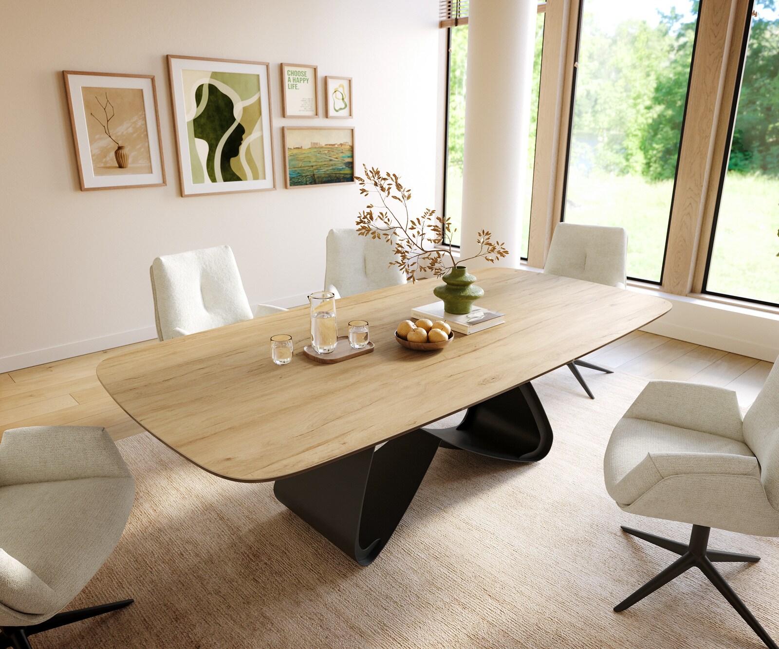 Table à manger Edge Boot 240x120 cm Céramique Laminam® Sabbia Eichefarbig piètement en W Métal Noir 1