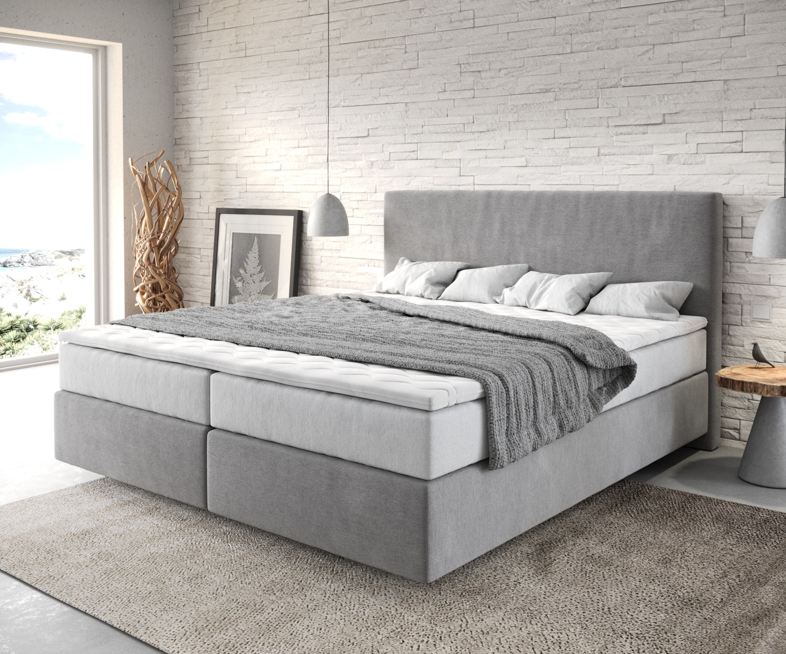 Lit-à-sommier-tapissier Dream-Well 180x200 cm Microfibre Gris avec matelas TFK et Surmatelas viscoélastique Lit-à-sommier-tapissier Dream-Well 180x200 cm Microfibre Gris avec matelas TFK et Surmatelas viscoélastique