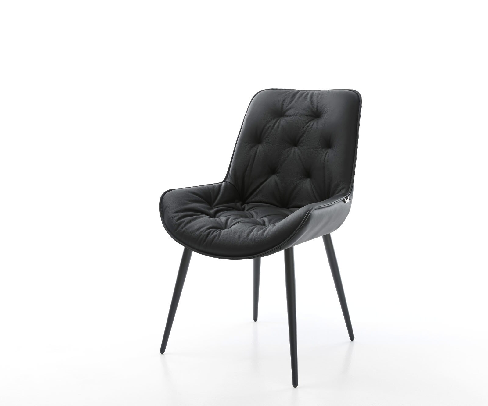 Chaise-de-salle-à-manger Taimi-Flex cuir de vache noir 4 pieds coniques noir