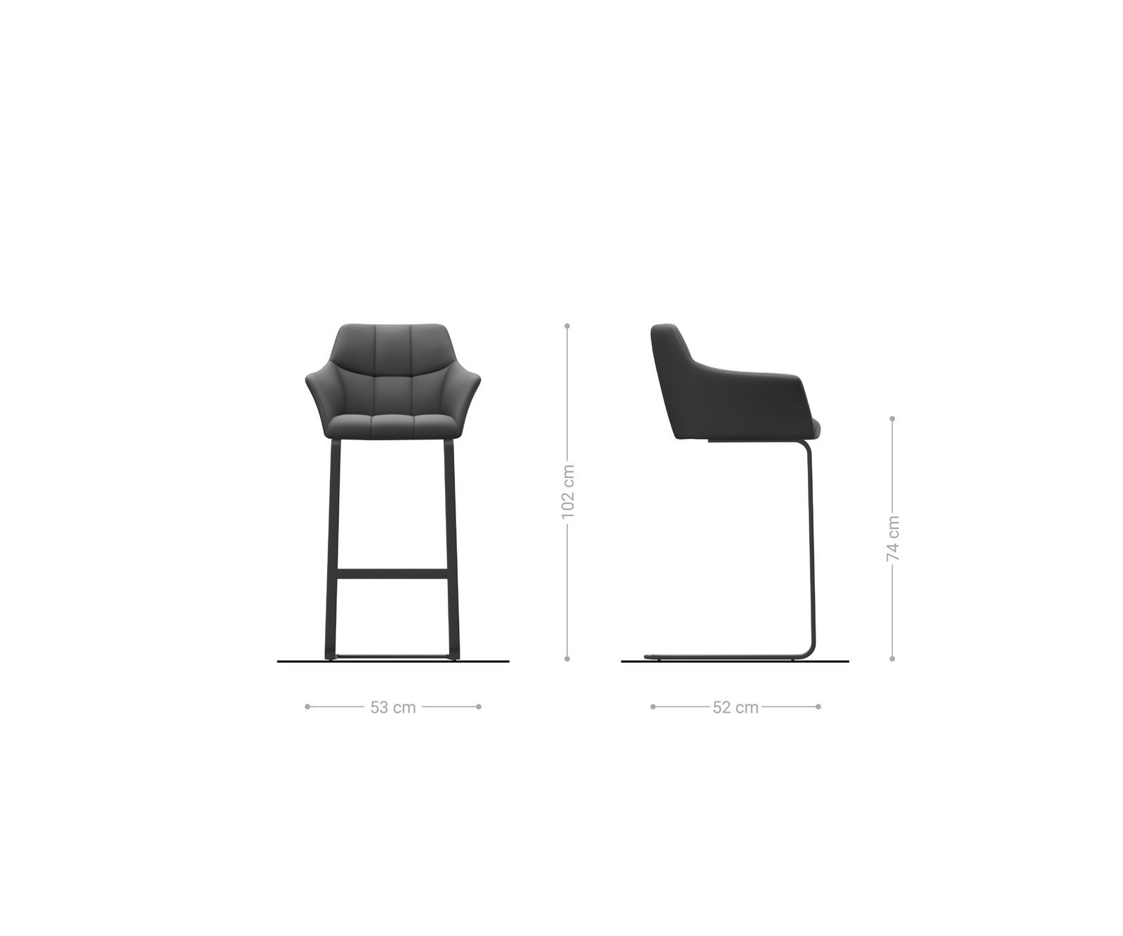 Chaise-de-bar Yulo-Flex Tissu structuré doux Gris Pied cantilever acier inoxydable Argent 6