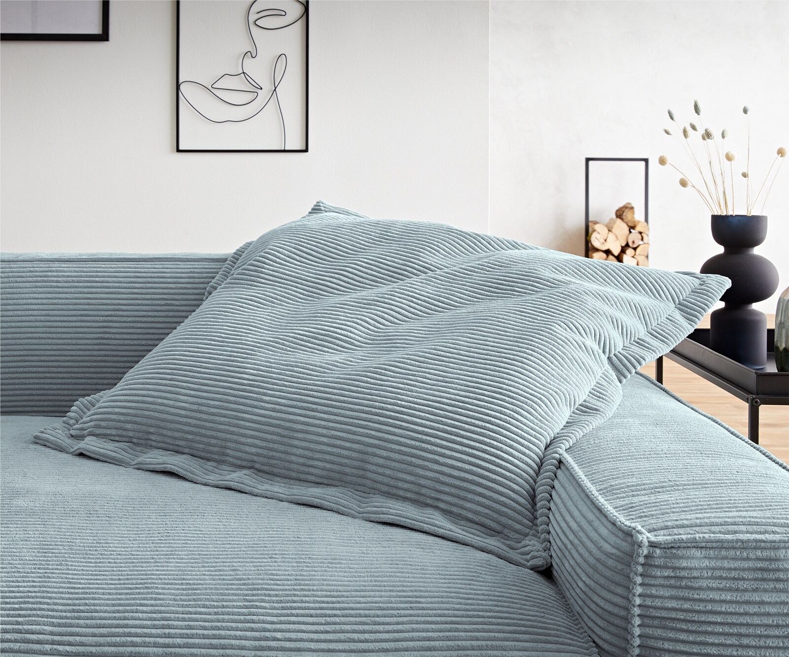 Sirpio Coussin à jeter 85x85 Velours côtelé bleu pastel