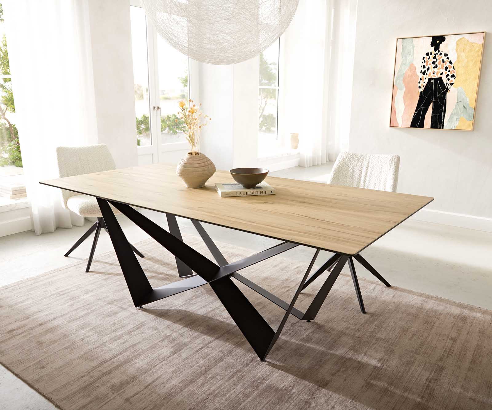 Table à manger Edge 200x100 céramique Laminam® Sabbia couleur chêne Spider acier plat noir 2 Table à manger Edge 200x100 céramique Laminam® Sabbia couleur chêne Spider acier plat noir 2