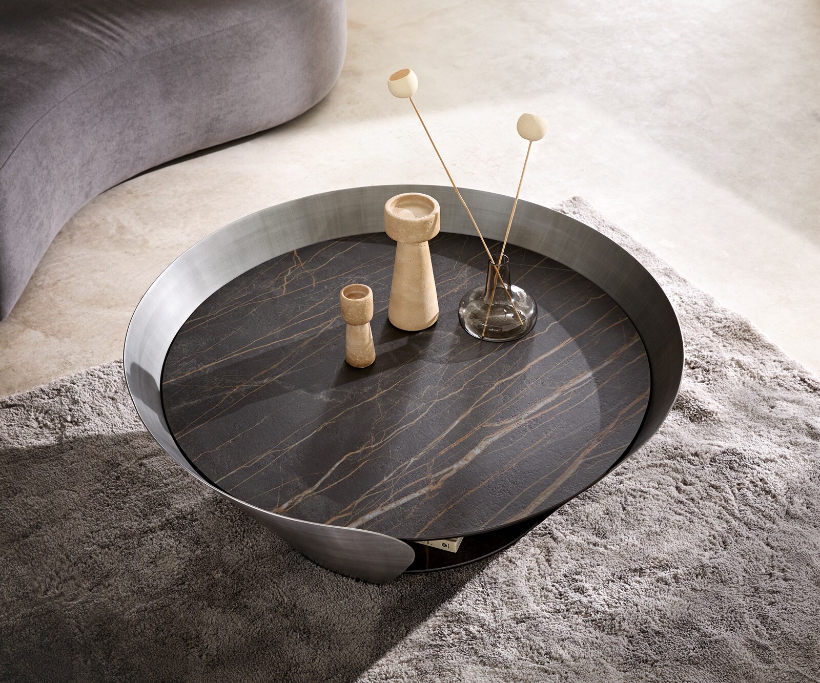 Table-basse Skafi 100x40 cm Céramique Laminam® Noir Désir Marron Métallique Argenté 3