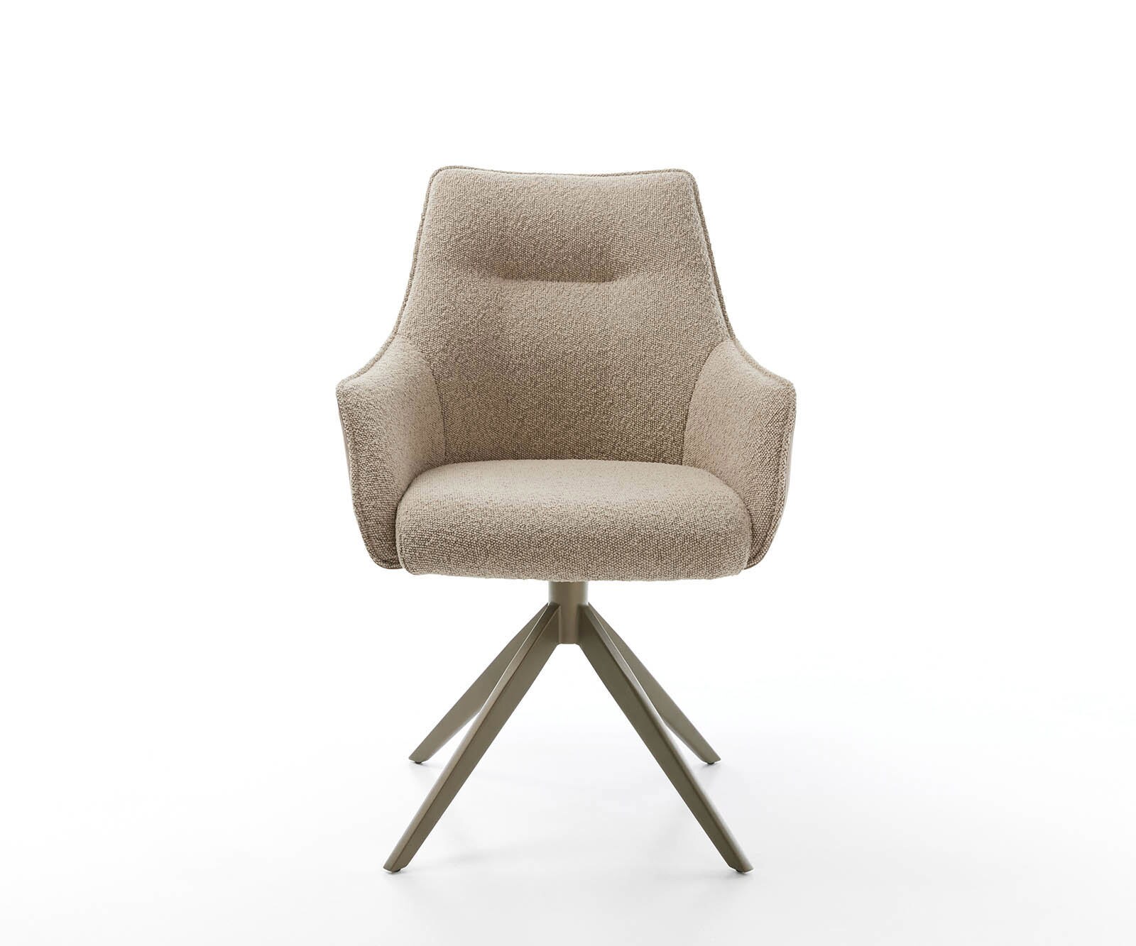 Chaise-pivotante Alja-Flex avec accoudoirs tissu mixte couleur boue pied croisé large aspect titane pivotement sur 360° ressorts ensachés 1