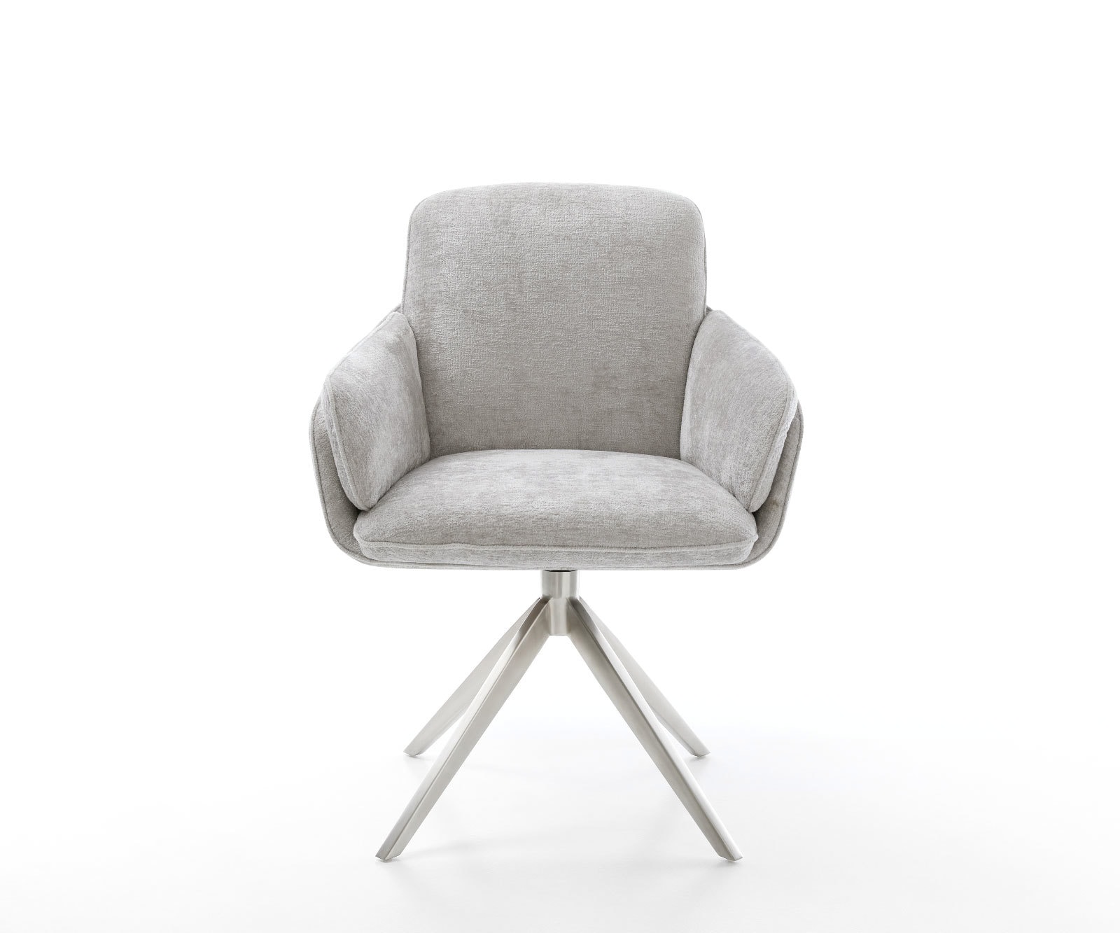 Chaise-pivotante Luan-Flex avec accoudoirs chenille gris argenté pied croisé large acier inoxydable brossé pivotement sur 360° fonction bascule 1 Chaise-pivotante Luan-Flex avec accoudoirs chenille gris argenté pied croisé large acier inoxydable brossé pivotement sur 360° fonction bascule 1